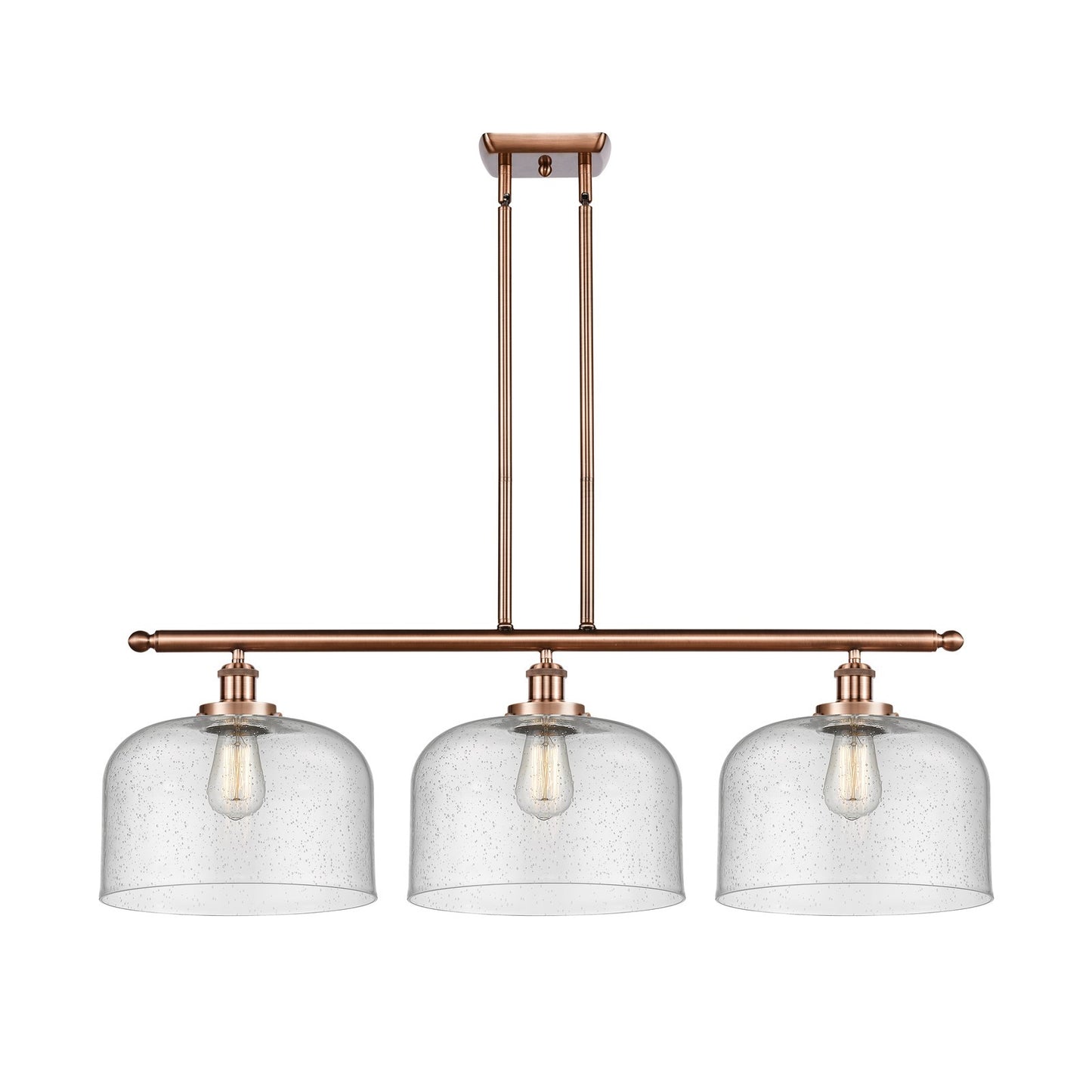 Innovations Bell 36in 3-Light Island Light | Industrial Antique Copper Steel and Seedy Glass | Kitchen Island & Dining Room | Model 916-3I-AC-G74-L