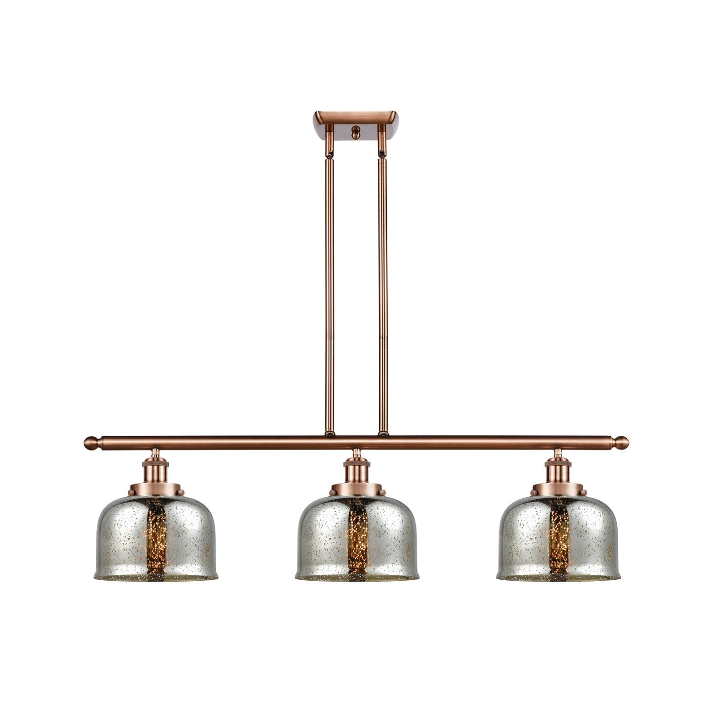 Innovations Bell 36in 3-Light Island Light with LED Bulbs | Industrial Antique Copper Steel and Silver Plated Mercury Glass | Model 916-3I-AC-G78-LED