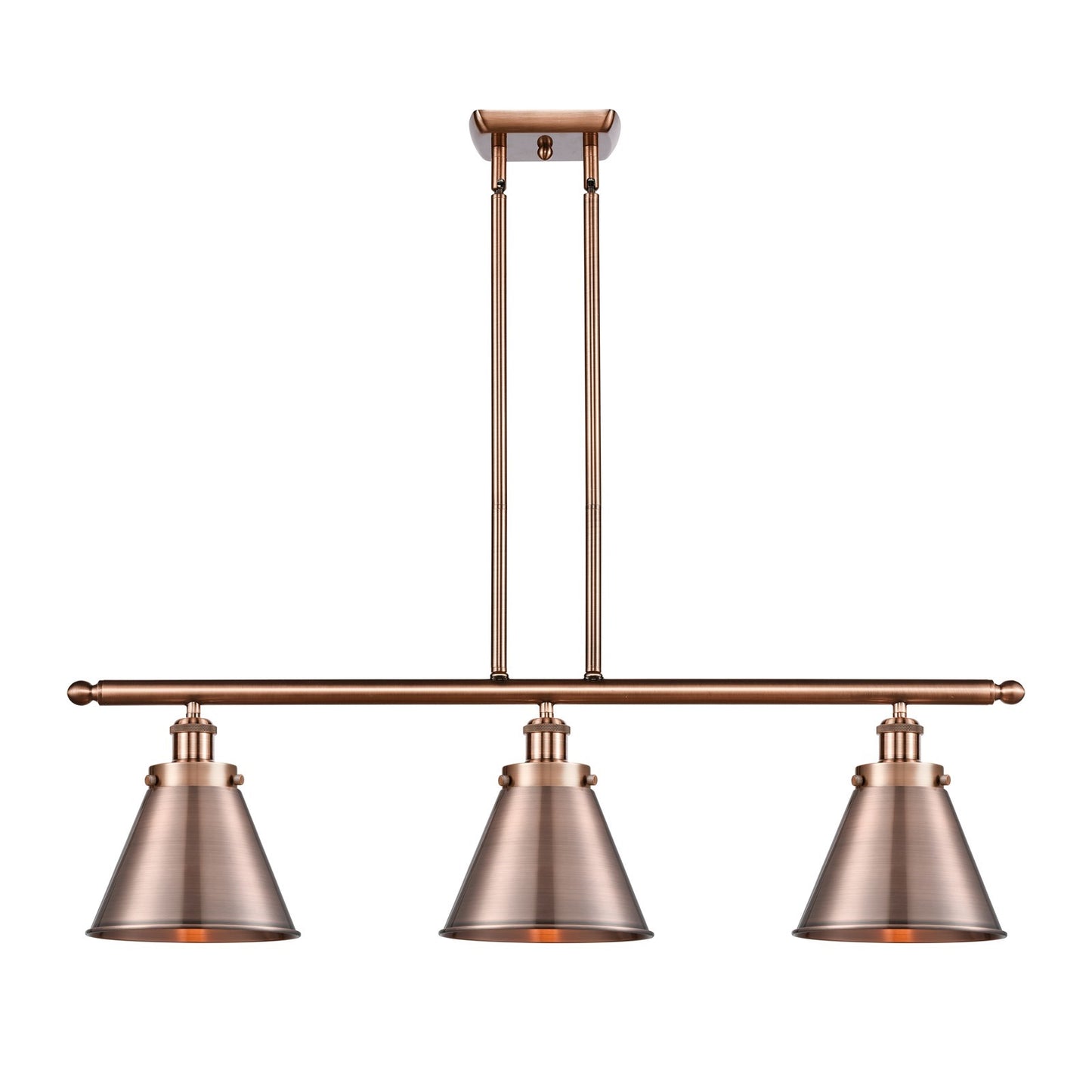 Innovations Appalachian 36in 3-Light Island Light | Industrial Farmhouse Antique Copper Steel and Cast Brass Metal Shade | Model 916-3I-AC-M13-AC