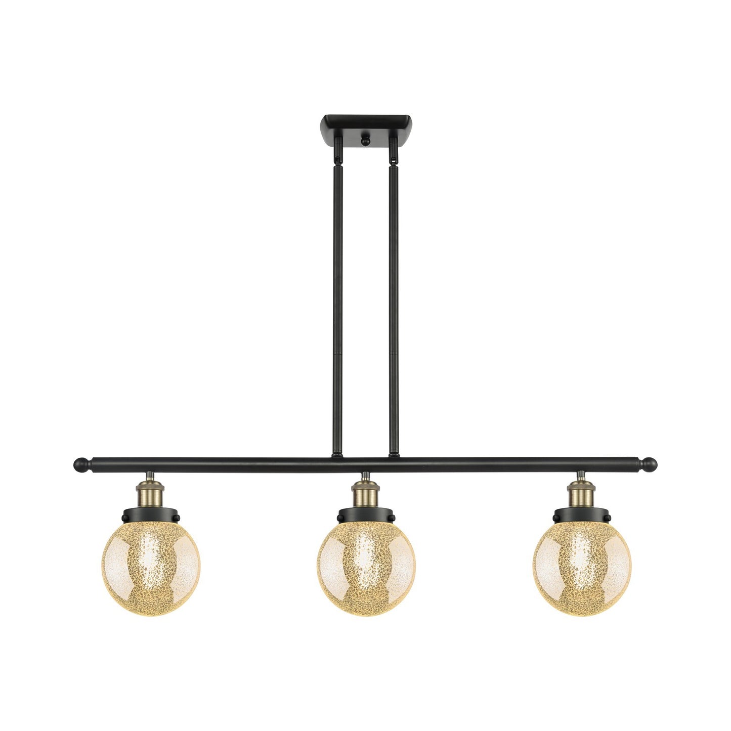 Innovations Beacon 36in 3-Light Island Light | Industrial Black Antique Brass Steel and Mercury Seeded Glass | Kitchen Island & | Model 916-3I-BAB-G208-6