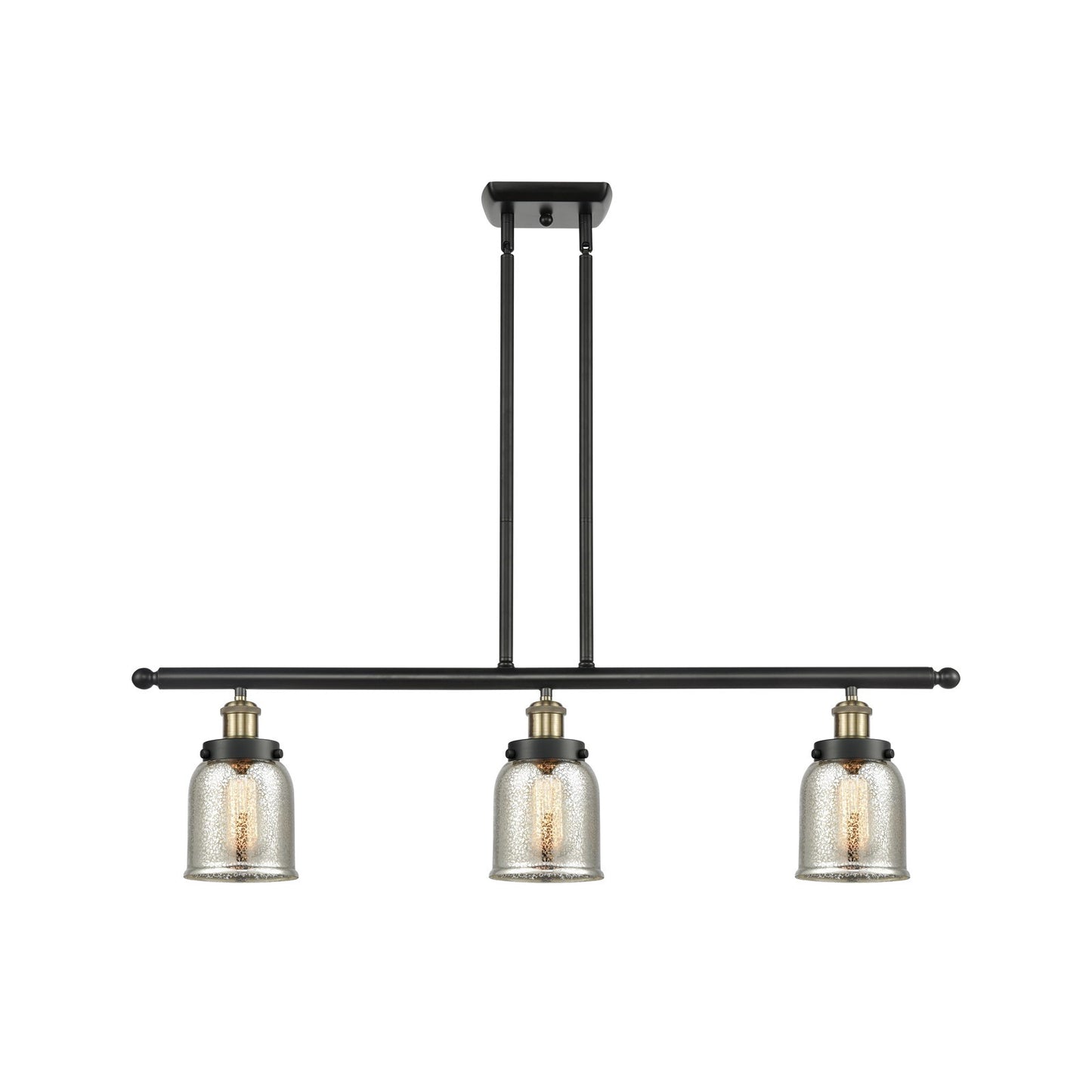 Innovations Bell 36in 3-Light Island Light | Industrial Black Antique Brass Steel and Silver Plated Mercury Glass | Kitchen | Model 916-3I-BAB-G58-LED