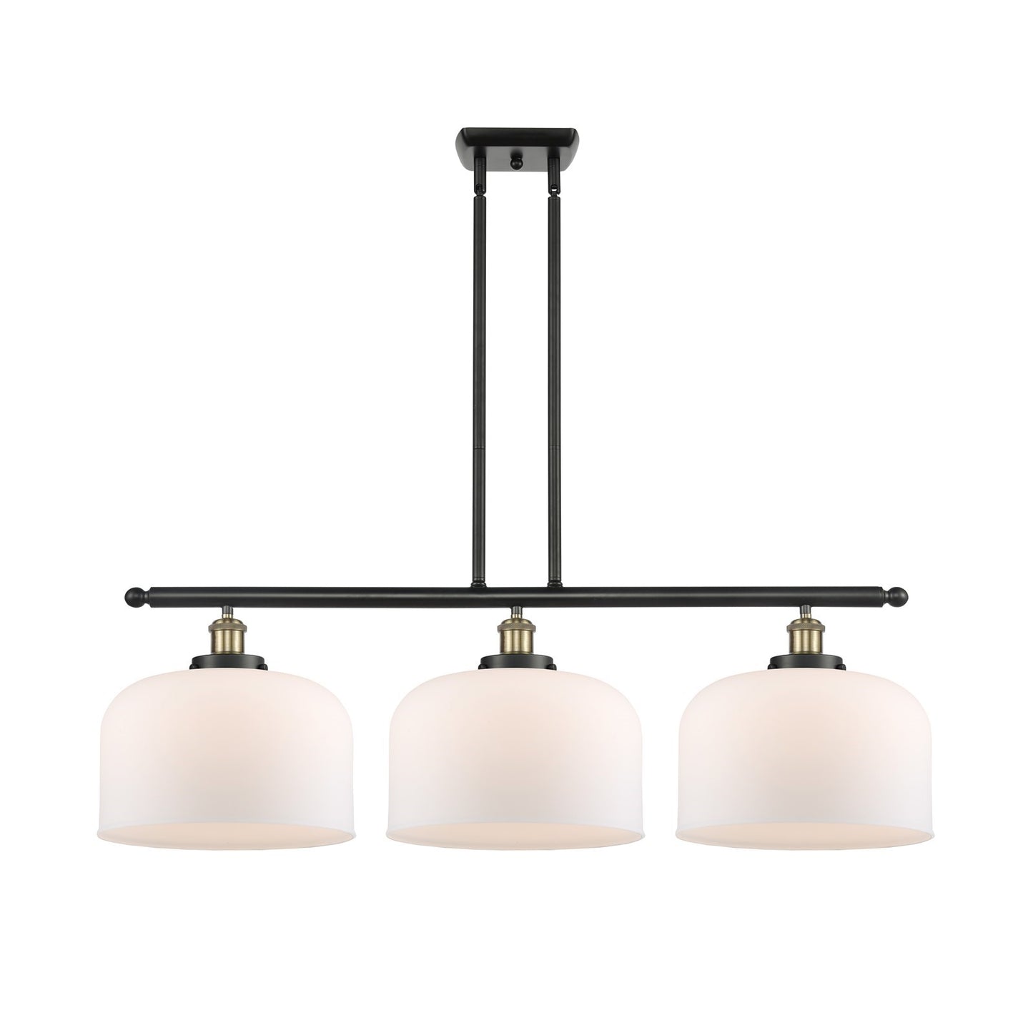 Innovations Bell 36in 3-Light Island Light | Industrial Black Antique Brass Steel and Matte White Frosted Glass | Kitchen Island | Model 916-3I-BAB-G71-L