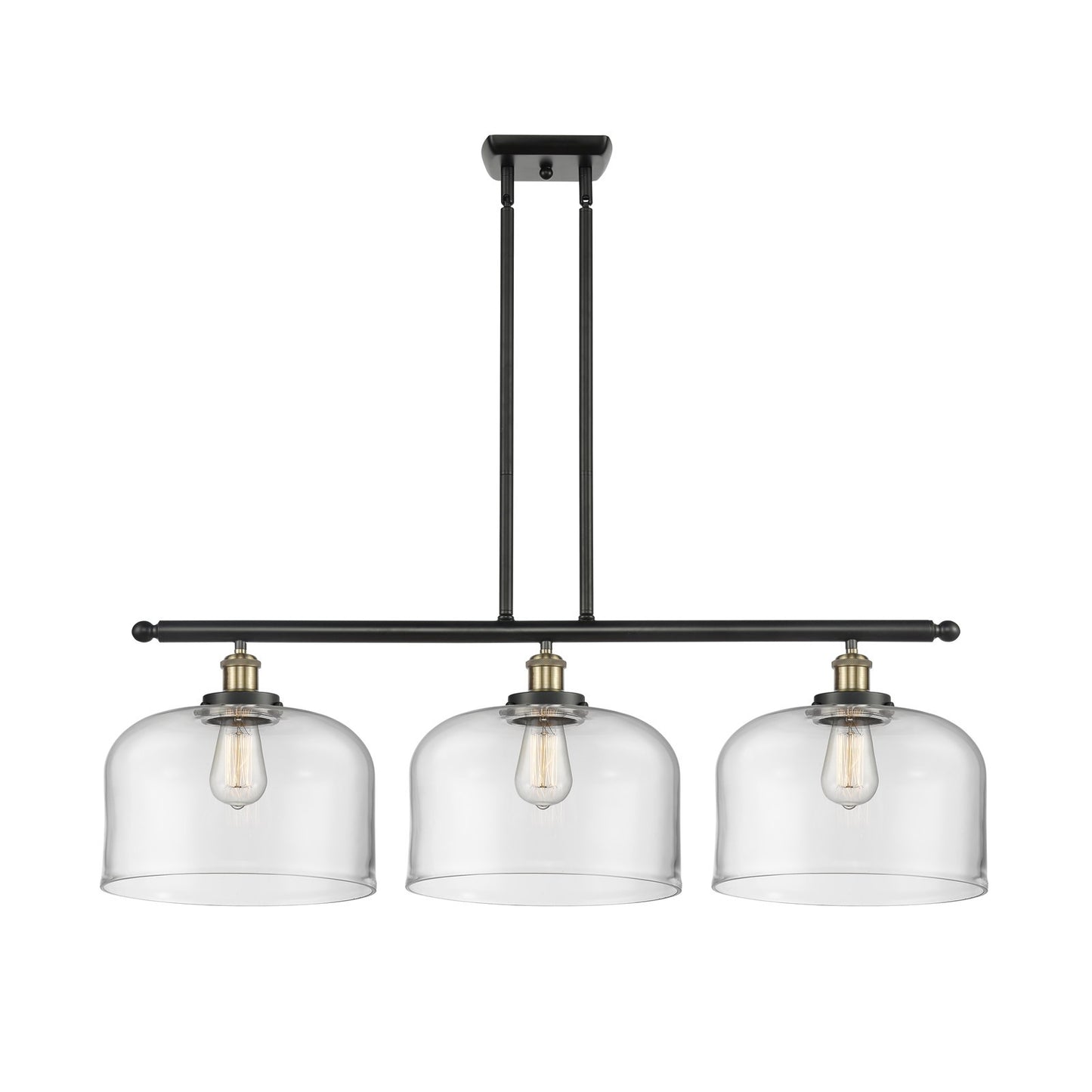 Innovations Bell 36in 3-Light Island Light | Industrial Black Antique Brass Steel and Clear Glass | Kitchen Island & Dining Room | Model 916-3I-BAB-G72-L