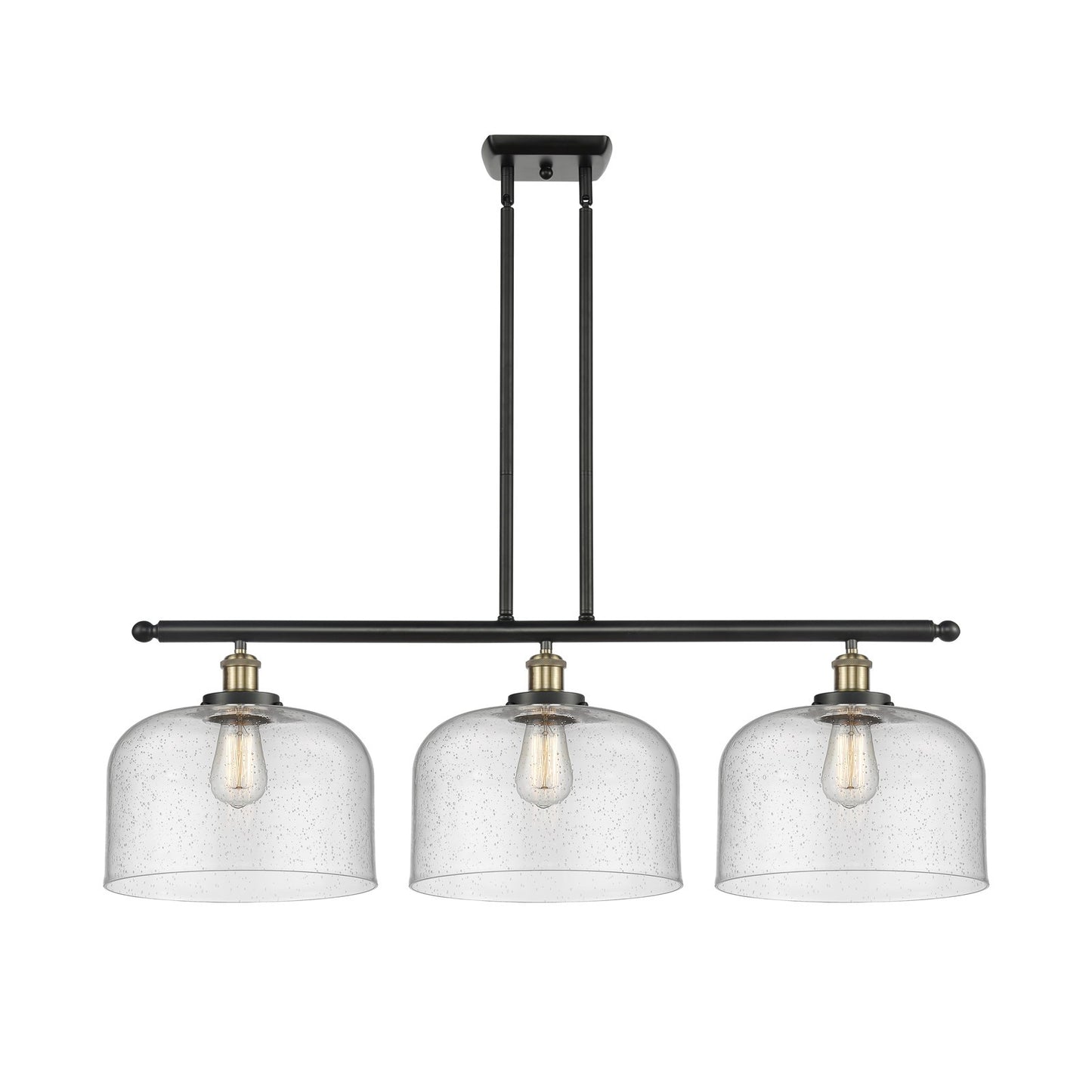 Innovations Bell 36in 3-Light Island Light | Industrial Black Antique Brass Steel and Seedy Glass | Kitchen Island & Dining | Model 916-3I-BAB-G74-L-LED