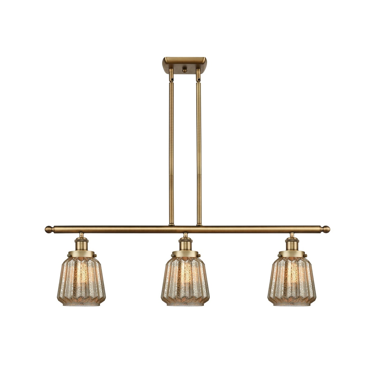 Innovations Chatham 36in 3-Light Island Light | Brushed Brass Steel and Mercury Ribbed Glass | Kitchen Island & Dining Room | Model 916-3I-BB-G146