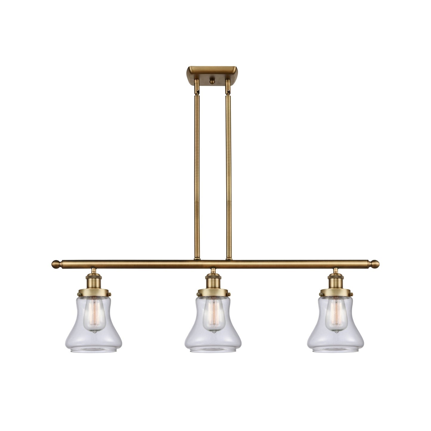 Innovations Bellmont 36in 3-Light Island Light | Brushed Brass Steel and Clear Glass | Kitchen Island & Dining Room | 36 x 9.75 in | Model 916-3I-BB-G192