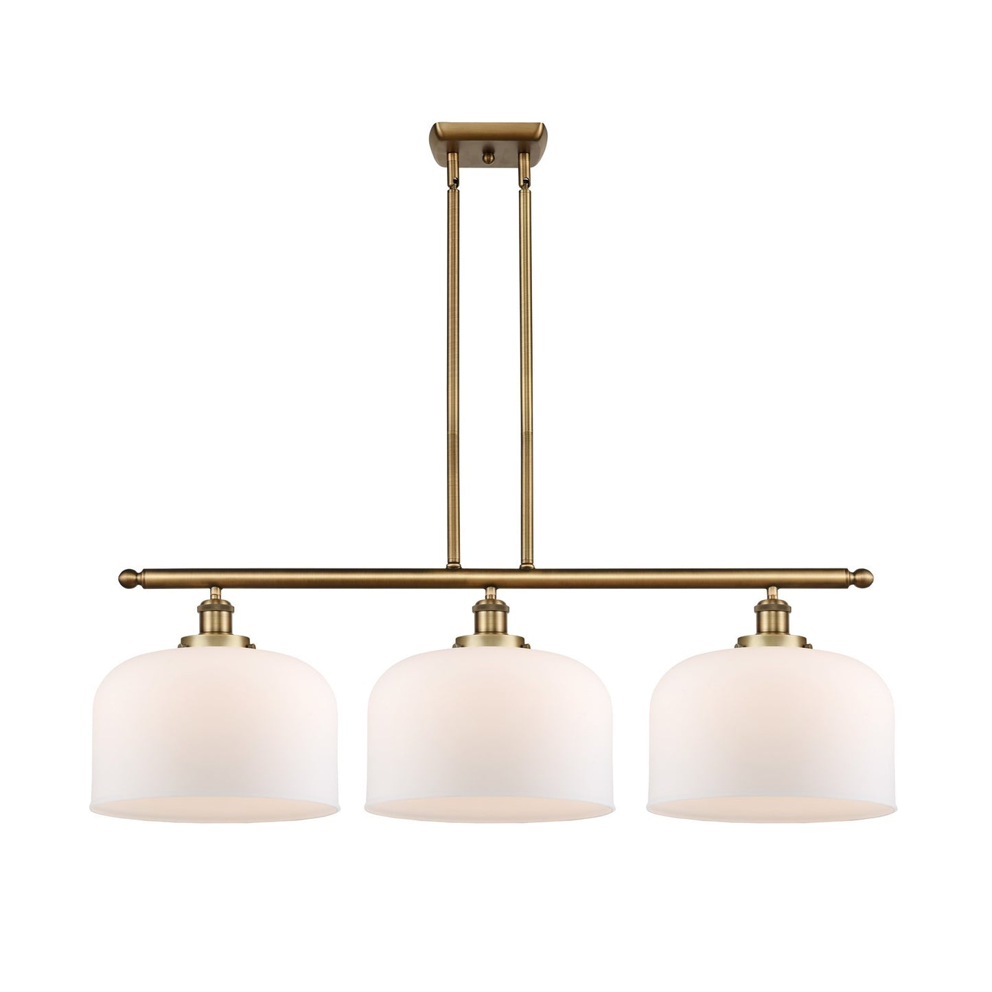 Innovations Bell 36in 3-Light Island Light | Industrial Brushed Brass and Matte White Frosted Glass | Kitchen Island & Dining | Model 916-3I-BB-G71-L-LED