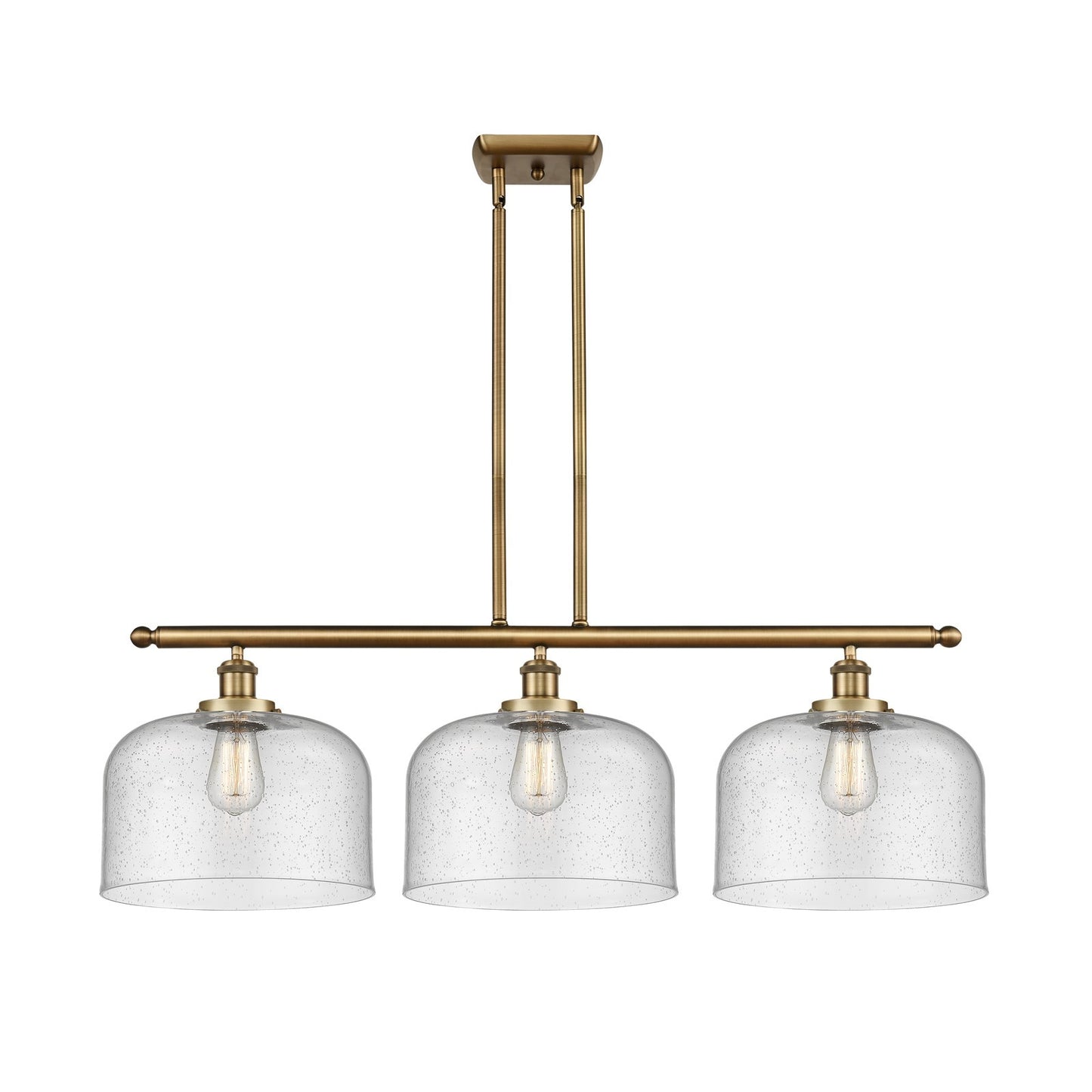 Innovations Bell 36in 3-Light Island Light | Industrial Brushed Brass and Seedy Glass | Kitchen Island & Dining Room | 36 x 11 in | Model 916-3I-BB-G74-L