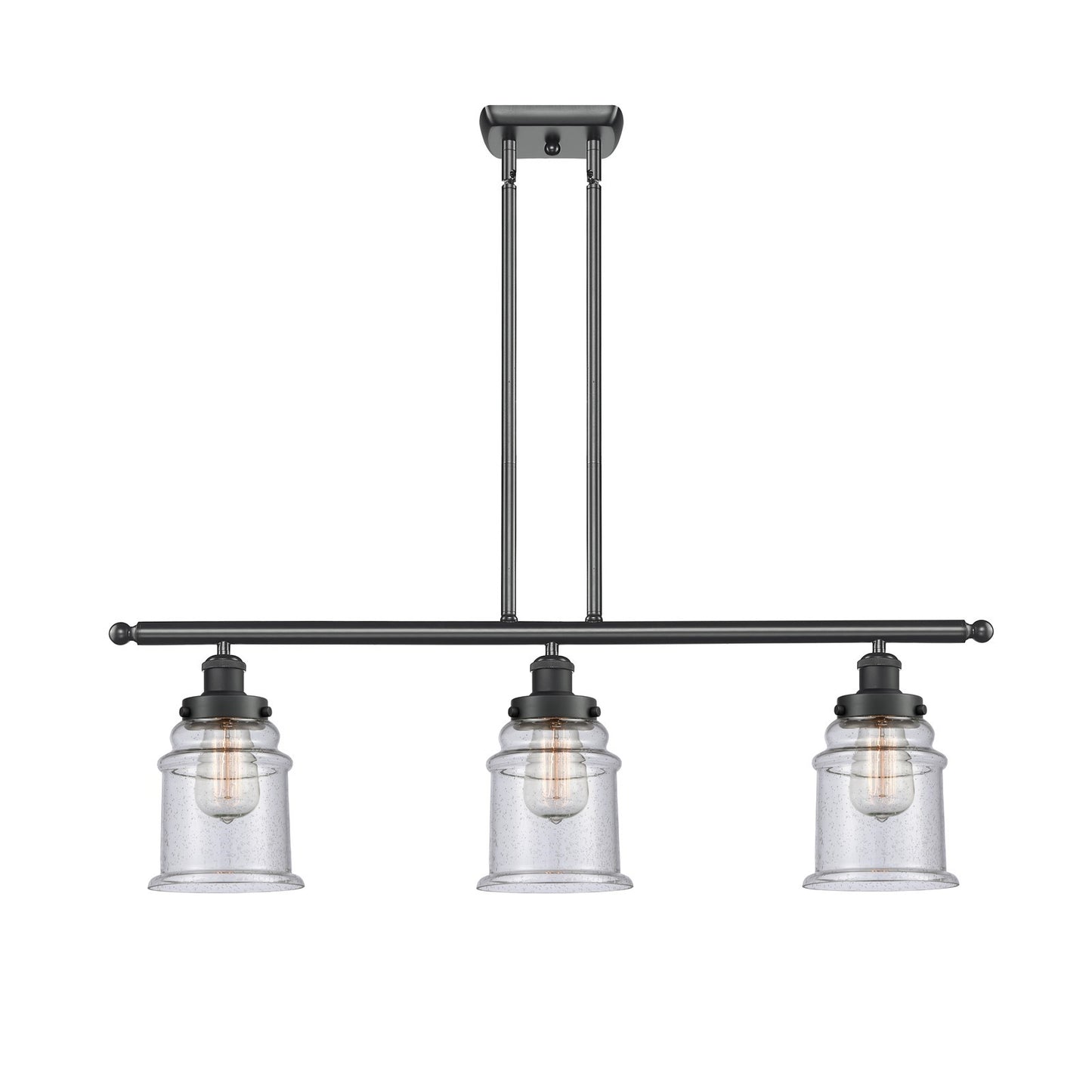 Innovations Canton 36in 3-Light Island Light | Modern Contemporary Matte Black Steel and Seedy Glass | Kitchen Island & Dining Room | Model 916-3I-BK-G184