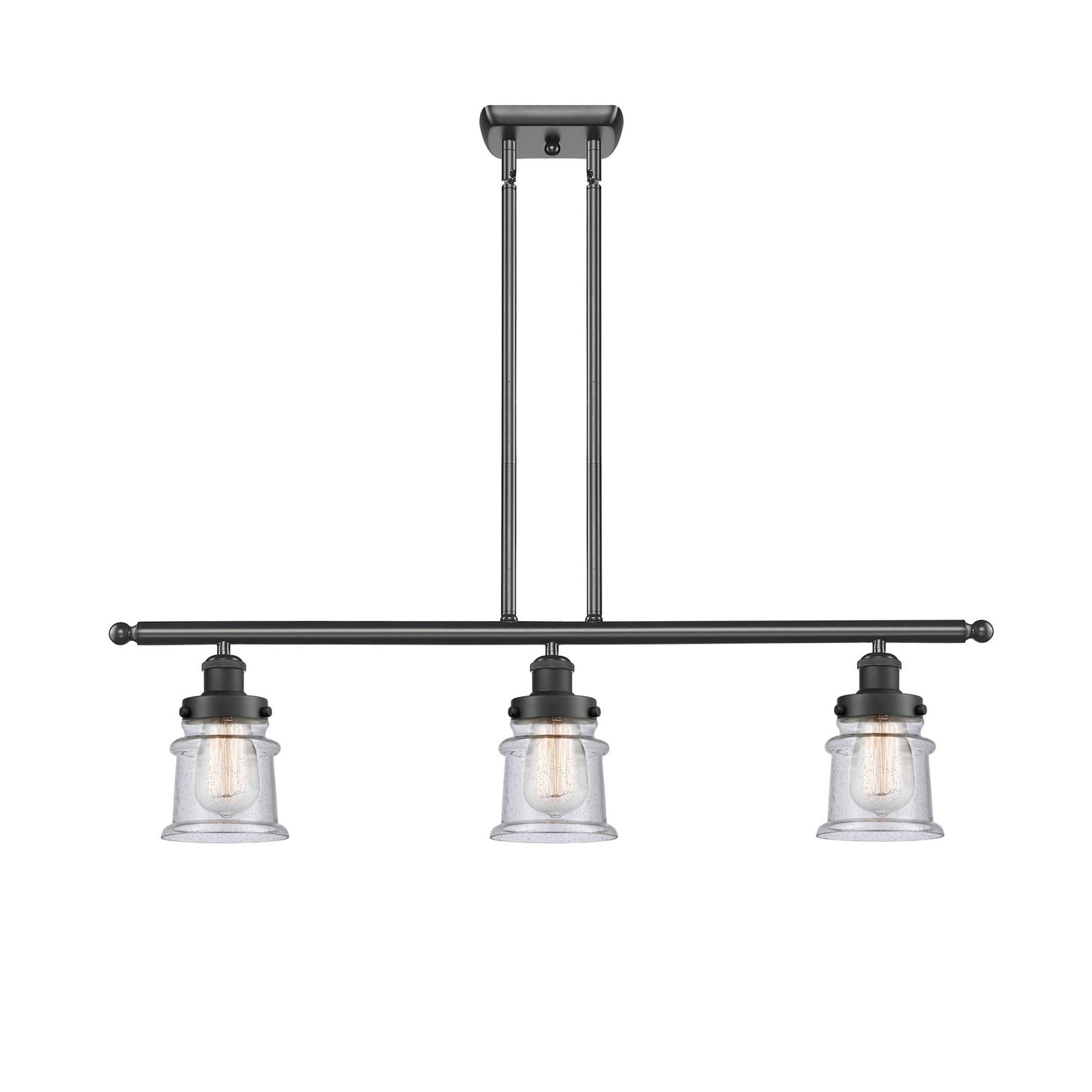 Innovations Canton 36in 3-Light Island Light | Modern Contempo Matte Black Steel and Seedy Schoolhouse Glass | Kitchen Island & | Model 916-3I-BK-G184S