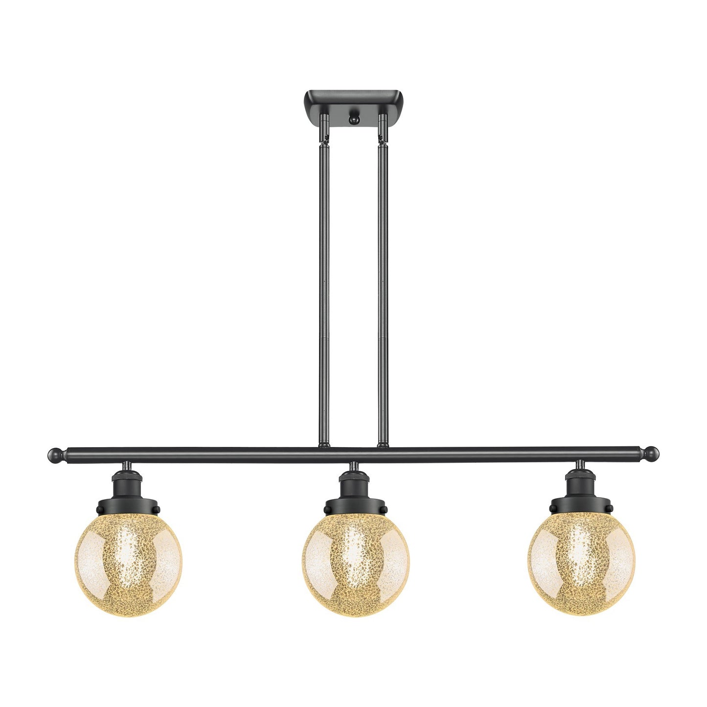 Innovations Beacon 36in 3-Light Island Light | Modern Contempo Matte Black Steel and Mercury Seeded Globe Glass | Kitchen Island | Model 916-3I-BK-G208-6