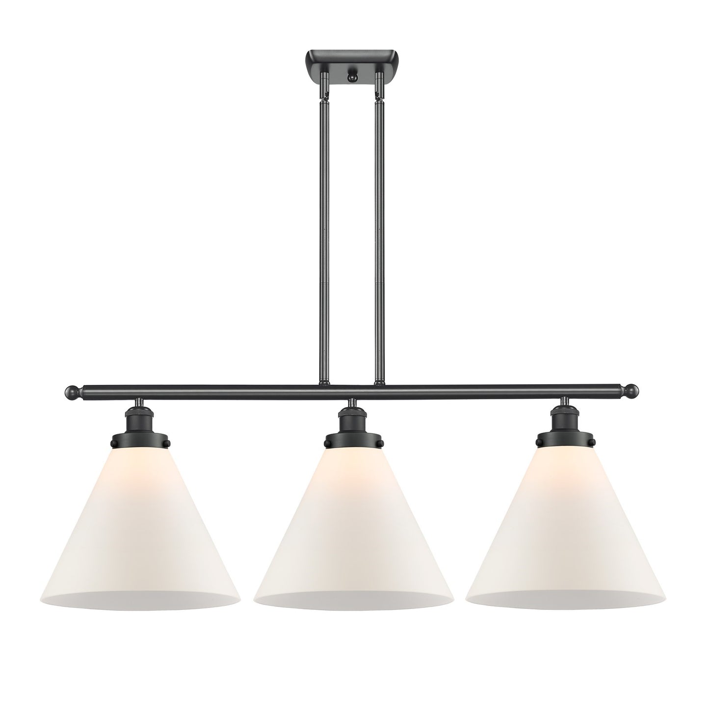 Innovations Cone 36in 3-Light Island Light | Industrial Matte Black Steel and Matte White Frosted Glass | Kitchen Island & | Model 916-3I-BK-G41-L-LED