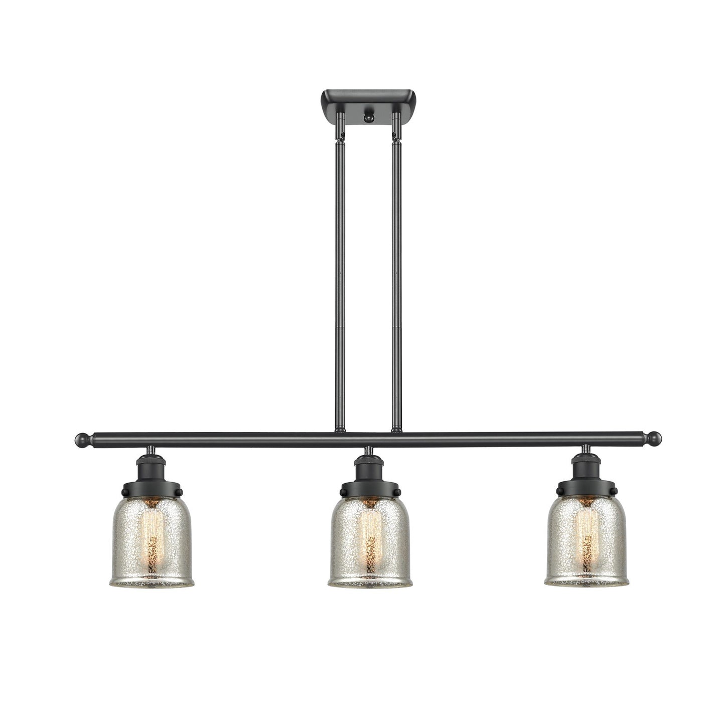Innovations Bell 36in 3-Light Island Light | Industrial Matte Black Steel and Silver Plated Mercury Glass | Kitchen Island & | Model 916-3I-BK-G58-LED