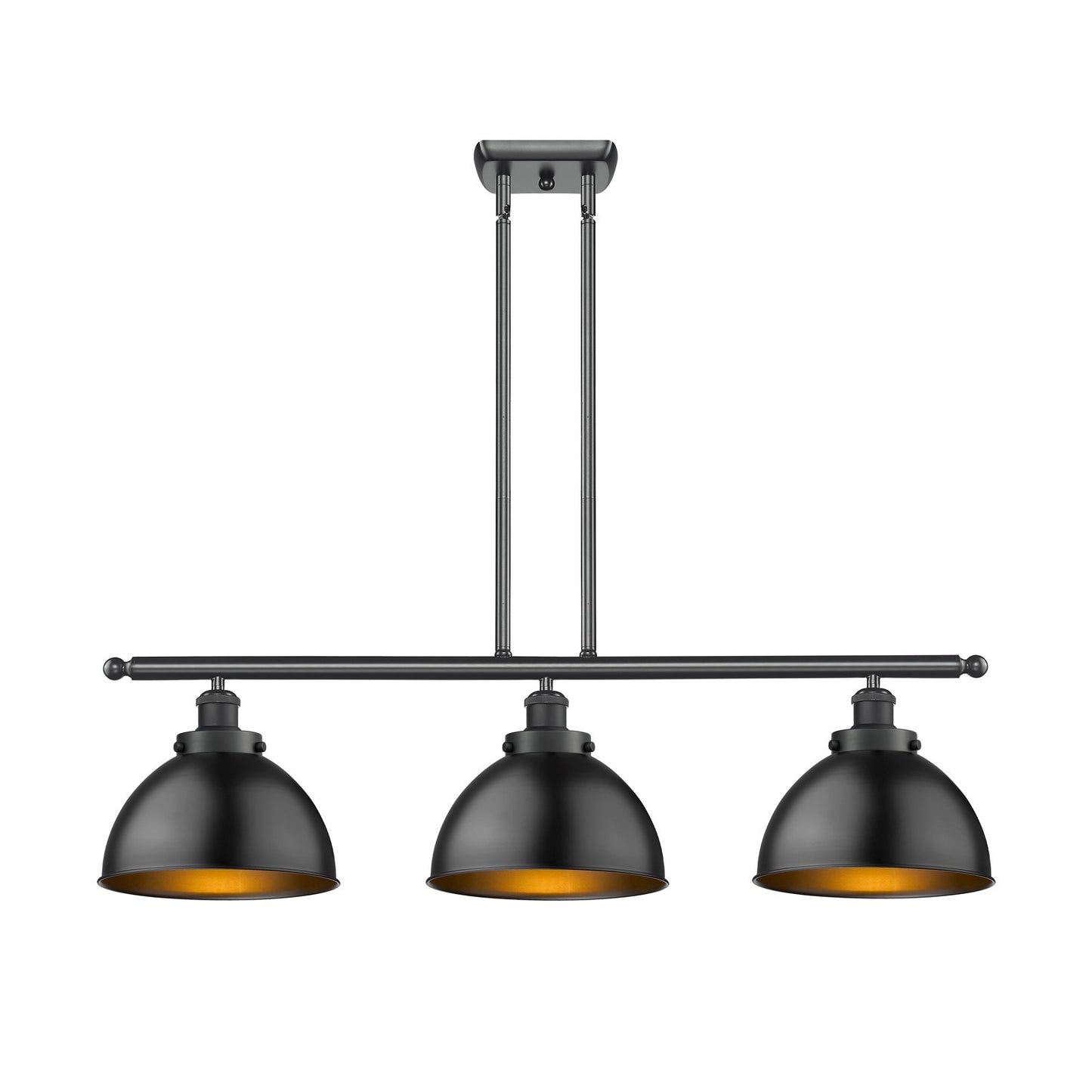 Innovations Derby 36in 3-Light Island Light | Industrial Farmhouse Matte Black Steel and Metal Shade | Kitchen Island & | Model 916-3I-BK-MFD-10-BK-LED