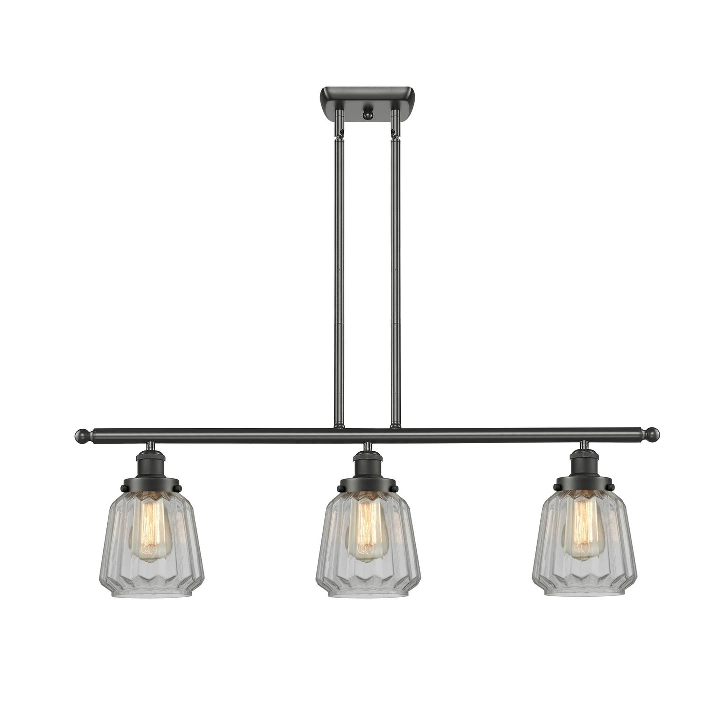 Innovations Chatham 36in 3-Light Island Light | Modern Transitional Oil Rubbed Bronze Steel and Clear Ribbed Glass | Kitchen Island | Model 916-3I-OB-G142