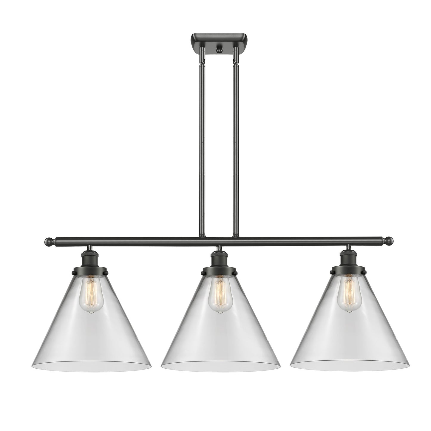 Innovations Cone 36in 3-Light Island Light | Industrial Oil Rubbed Bronze Steel and Clear Glass | Kitchen Island & Dining Room | Model 916-3I-OB-G42-L-LED
