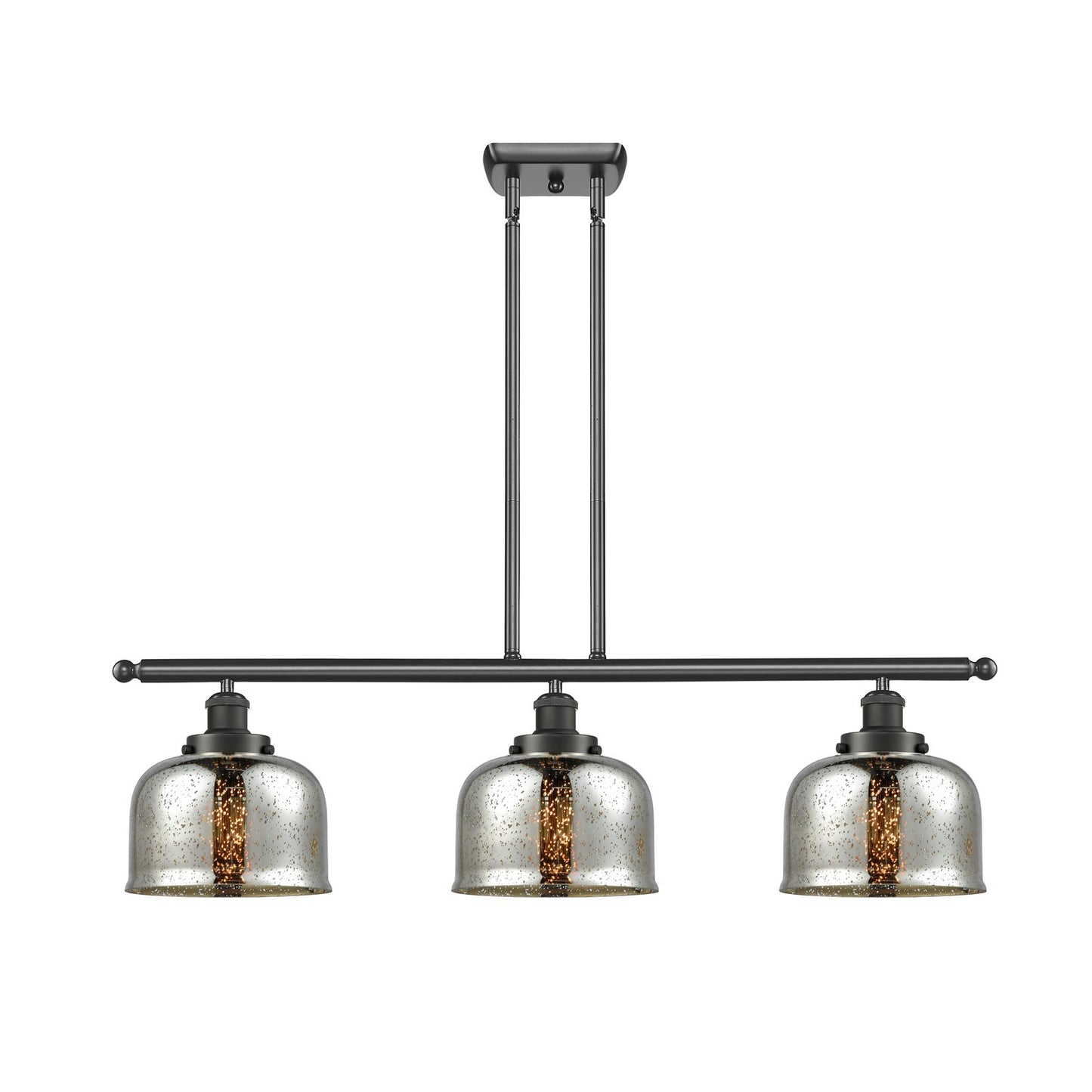 Innovations Bell 36in 3-Light LED Island Light | Industrial Oil Rubbed Bronze Steel and Silver Plated Mercury Glass | Kitchen | Model 916-3I-OB-G78-LED