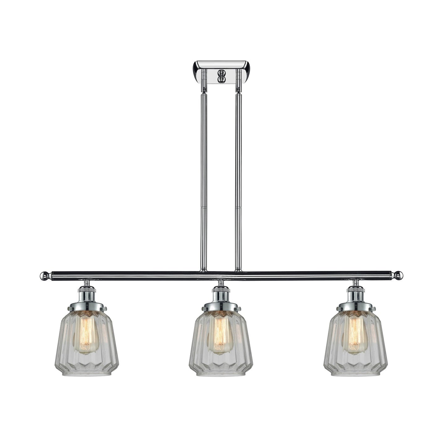 Innovations Chatham 36in 3-Light Island Light | Polished Chrome Steel and Clear Ribbed Glass | Kitchen Island & Dining Room | Model 916-3I-PC-G142