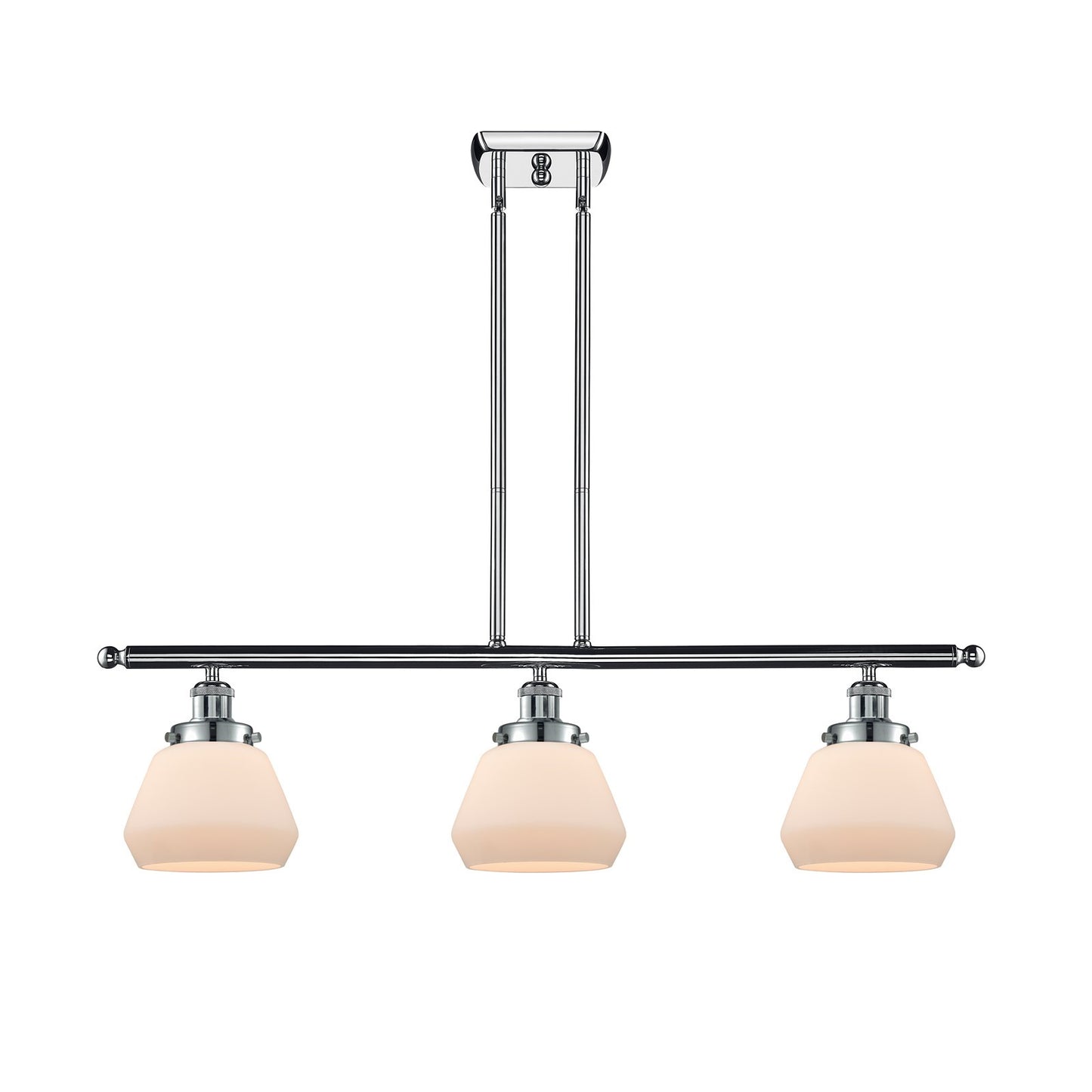 Innovations Fulton 36in 3-Light Island Light | Polished Chrome Steel and Matte White Frosted Glass | Kitchen Island & Dining Room | Model 916-3I-PC-G171