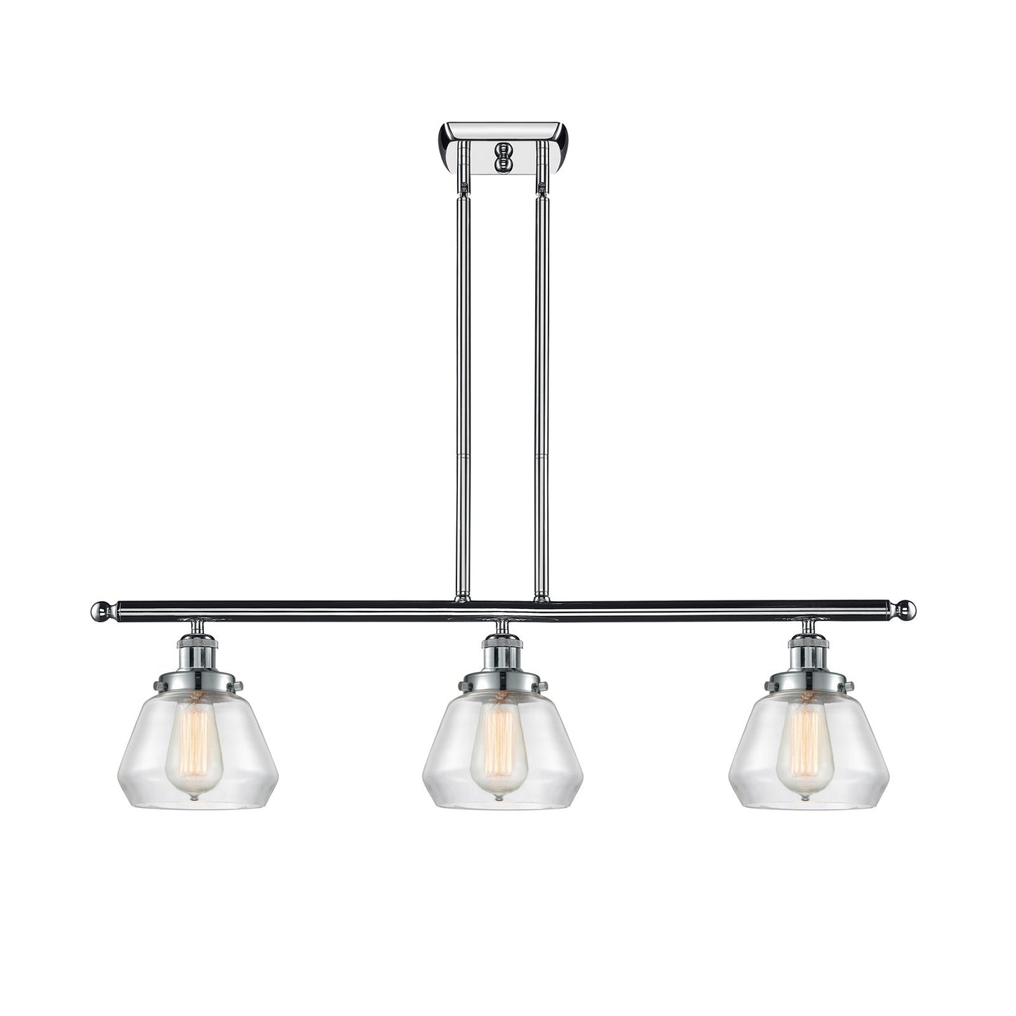 Innovations Fulton 36in 3-Light Island Light | Polished Chrome Steel and Clear Schoolhouse Glass | Kitchen Island & Dining Room | Model 916-3I-PC-G172