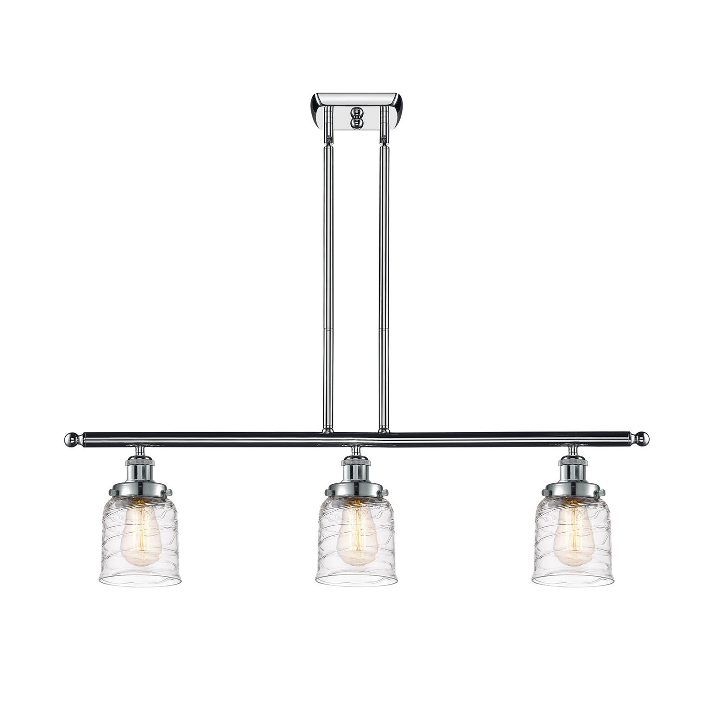 Innovations Bell 36in 3-Light Island Light | Industrial Polished Chrome Steel and Clear Deco Swirl Glass | Kitchen Island & | Model 916-3I-PC-G513-LED