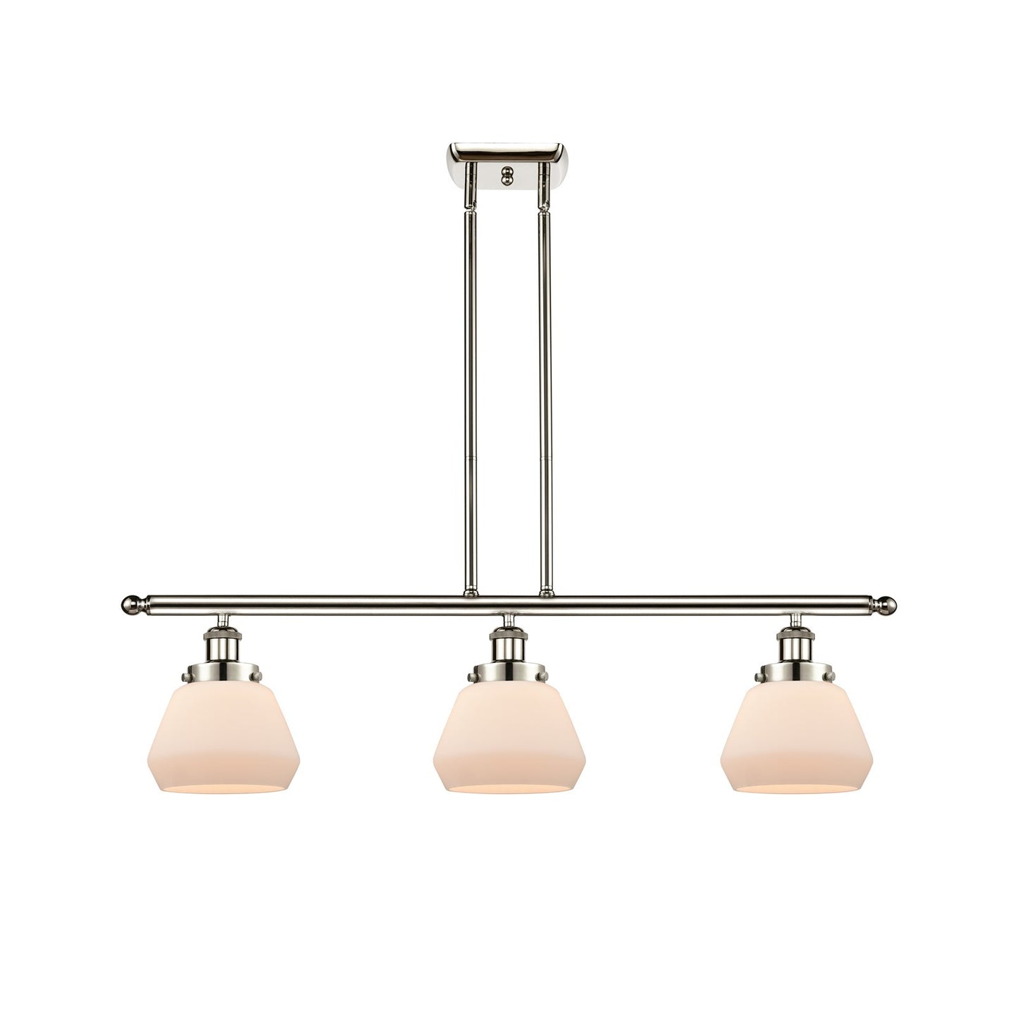 Innovations Fulton 36in 3-Light Island Light | Modern Transitional Polished Nickel Steel and Matte White Frosted Glass | Kitchen | Model 916-3I-PN-G171
