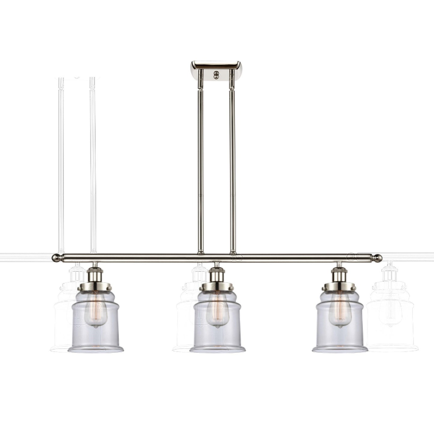 Innovations Canton 36in 3-Light Island Light | Modern Contempo Polished Nickel Steel and Clear Glass | Kitchen Island & Dining Room | Model 916-3I-PN-G182