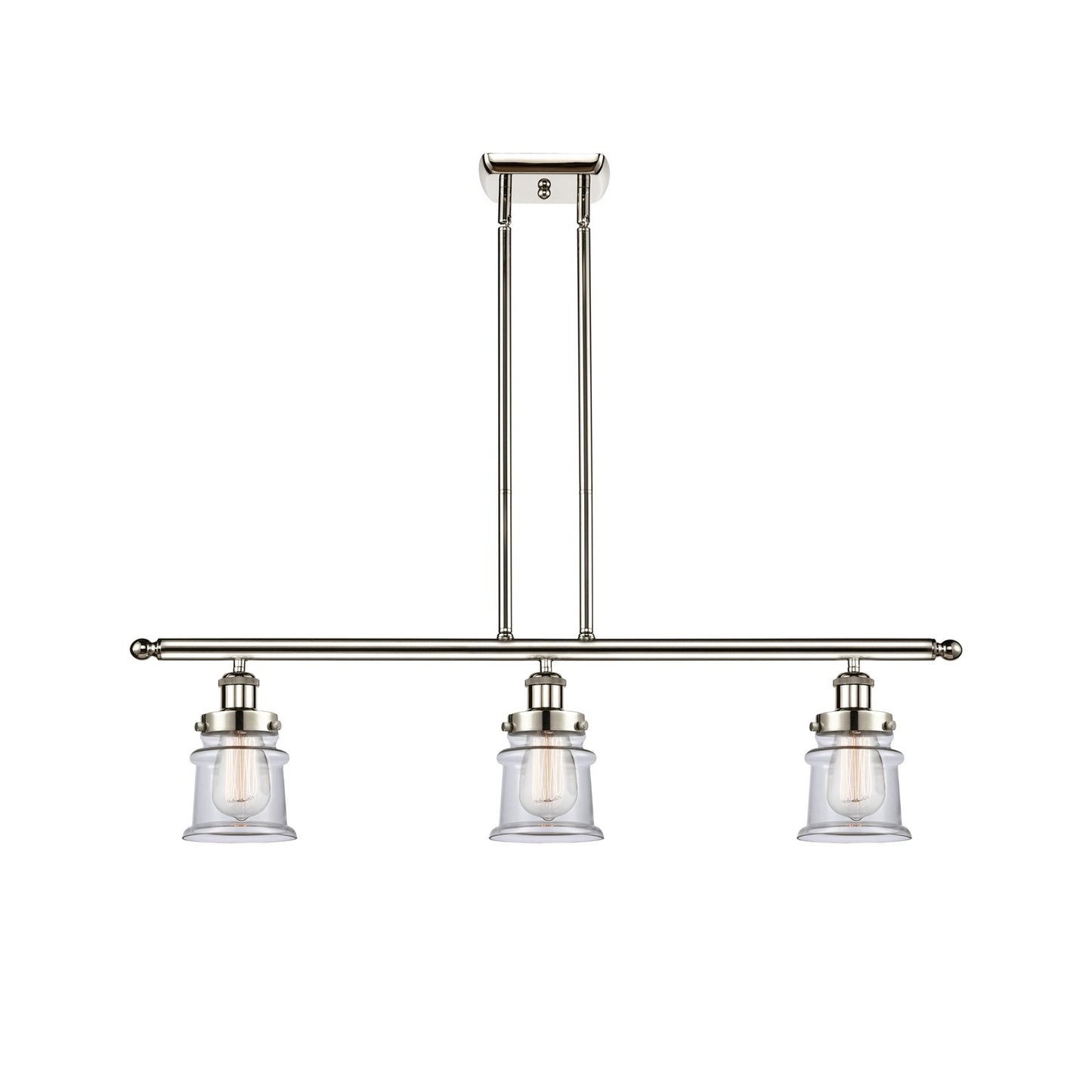 Innovations Canton 36in 3-Light Island Light | Modern Contempo Polished Nickel Steel and Clear Glass | Kitchen Island & Dining | Model 916-3I-PN-G182S