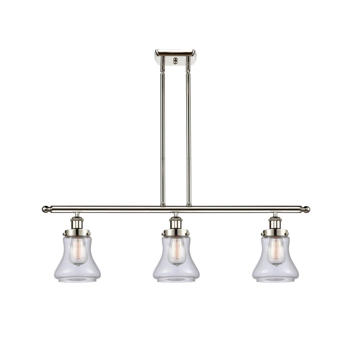 Innovations Bellmont 36in 3-Light Island Light | Polished Nickel Steel and Clear Schoolhouse Glass | Kitchen Island & Dining Room | Model 916-3I-PN-G192
