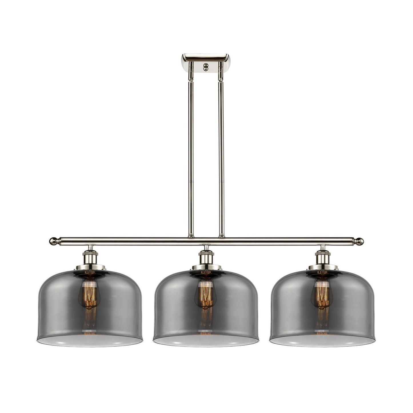 Innovations Bell 36in 3-Light Island Light | Industrial Polished Nickel Steel and Light Smoke Glass | Kitchen Island & Dining | Model 916-3I-PN-G73-L-LED