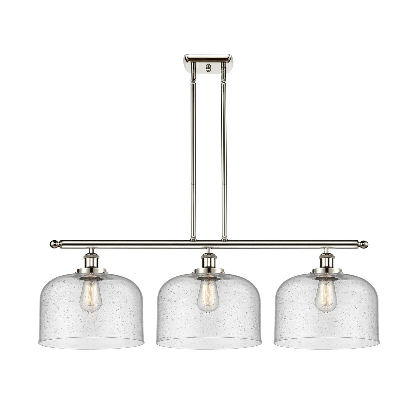 Innovations Bell 36in 3-Light Island Light | Industrial Polished Nickel Steel and Seedy Glass | Kitchen Island & Dining Room | Model 916-3I-PN-G74-L