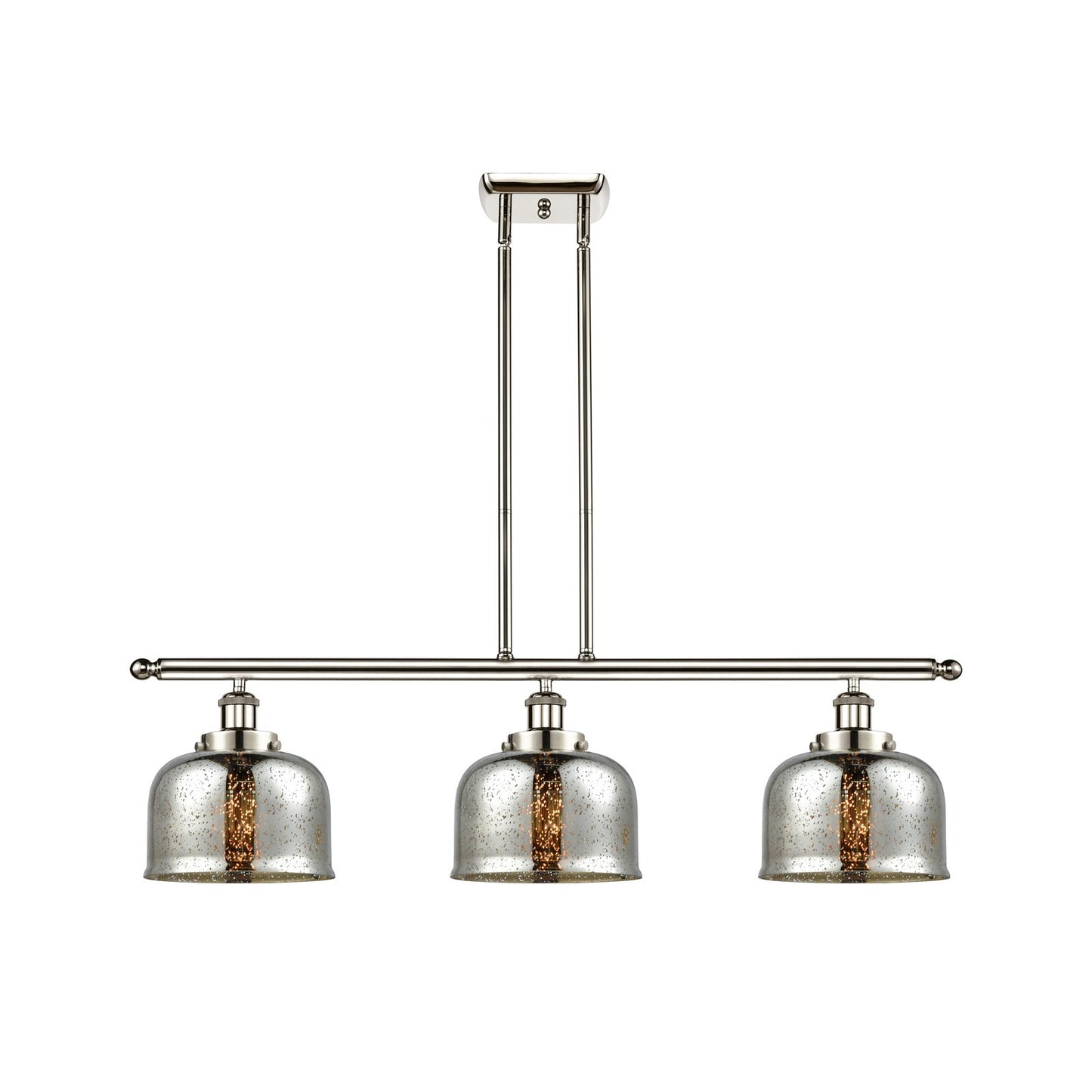 Innovations Bell 36in 3-Light Island Light | Industrial Polished Nickel Steel and Silver Plated Mercury Glass | Kitchen Island & | Model 916-3I-PN-G78