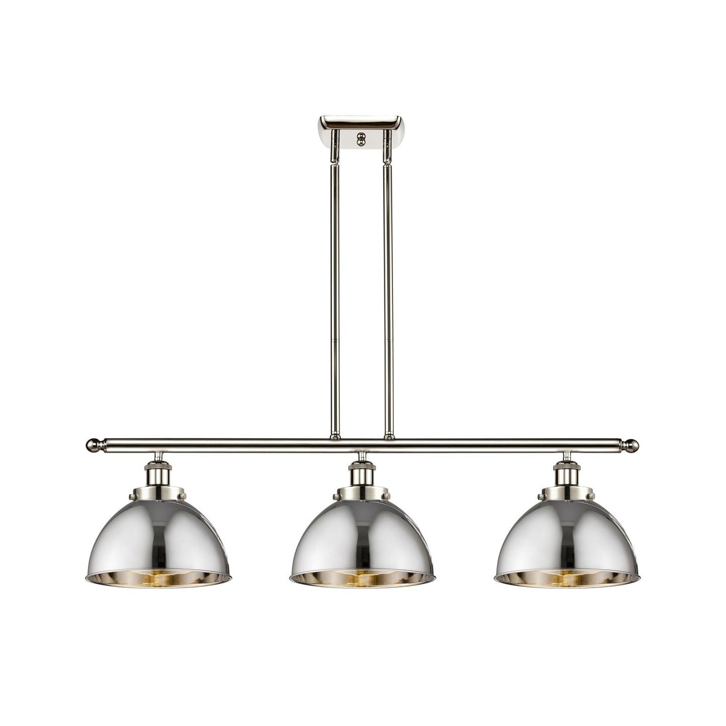 Innovations Derby 36in 3-Light Island Light | Industrial Farmhouse Polished Nickel Steel and Metal Dome Shade | Kitchen | Model 916-3I-PN-MFD-10-PN-LED