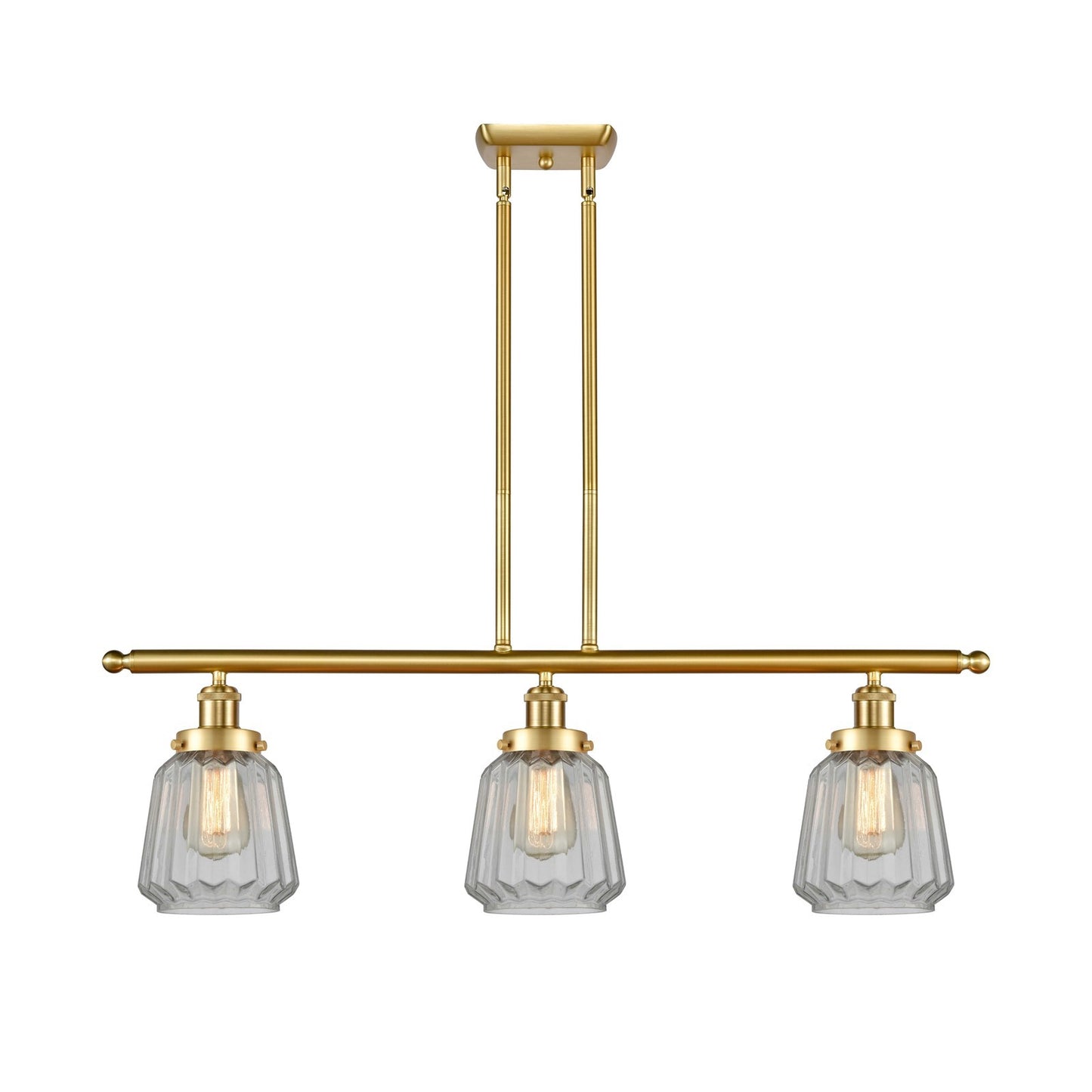 Innovations Chatham 36in 3-Light Island Light | Satin Gold Steel and Clear Ribbed Glass | Kitchen Island & Dining Room | Model 916-3I-SG-G142