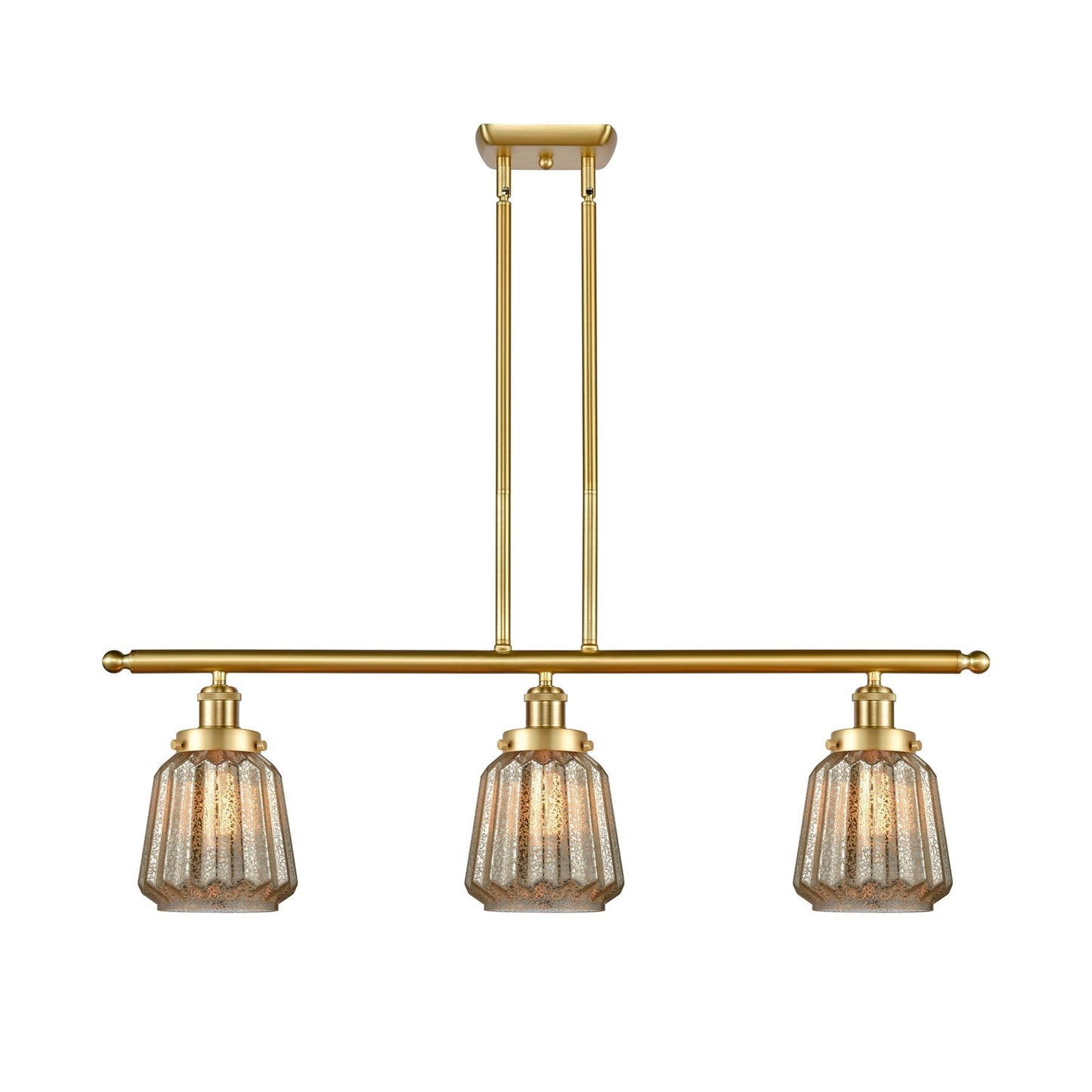 Innovations Chatham 36in 3-Light Island Light | Satin Gold Steel and Mercury Ribbed Glass | Kitchen Island & Dining Room | Model 916-3I-SG-G146