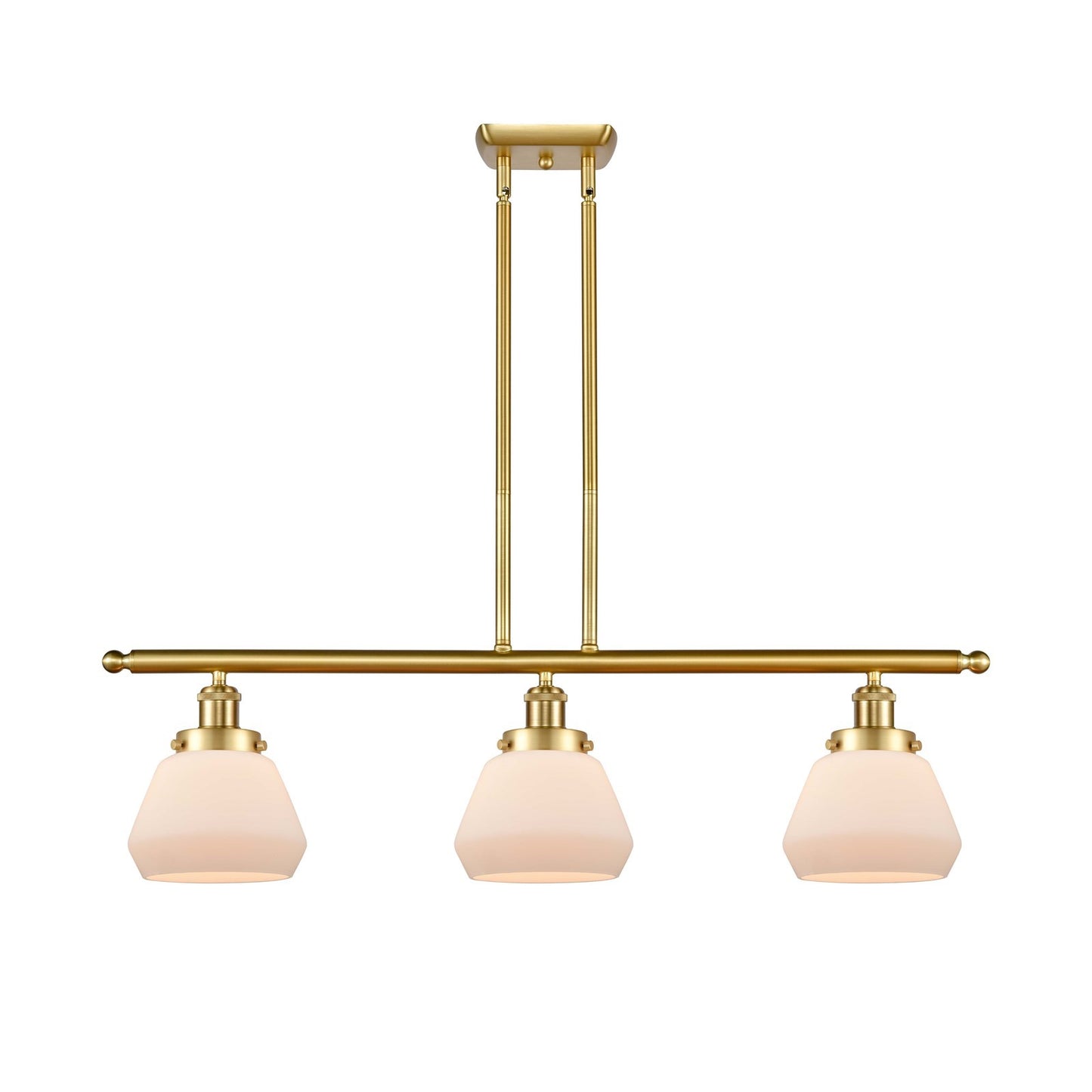 Innovations Fulton 36in 3-Light Island Light | Satin Gold Steel and Matte White Frosted Glass | Kitchen Island & Dining Room | Model 916-3I-SG-G171