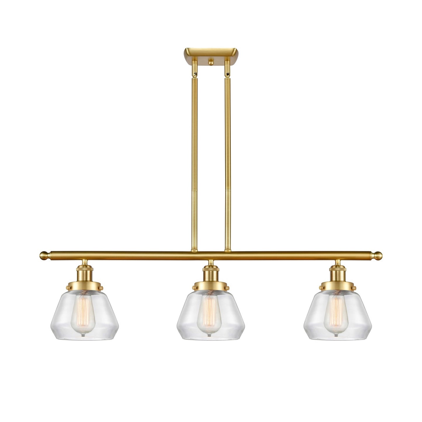 Innovations Fulton 36in 3-Light Island Light | Satin Gold Steel and Clear Glass | Kitchen Island & Dining Room | Model 916-3I-SG-G172
