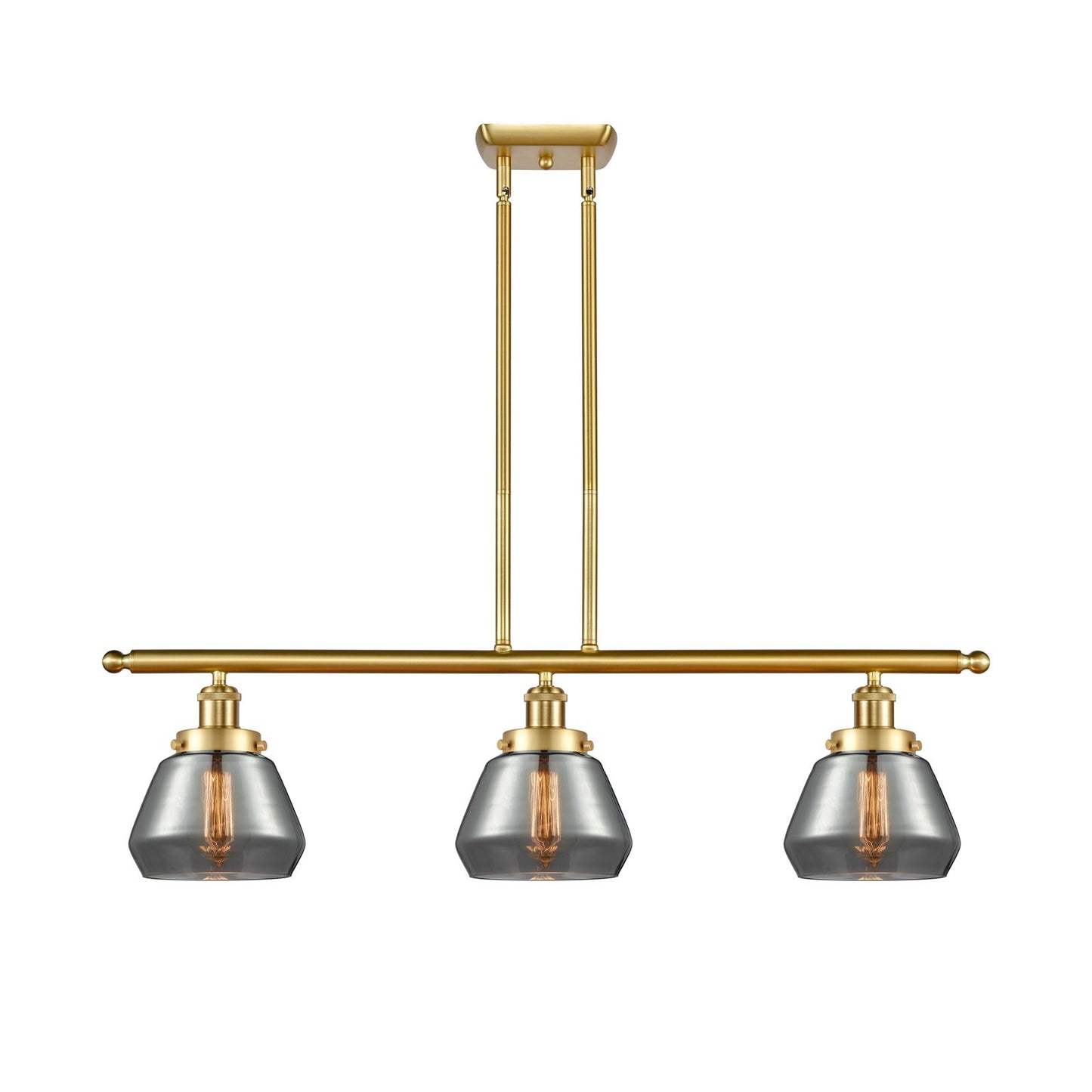 Innovations Fulton 36in 3-Light Island Light | Modern Transitional Satin Gold Steel and Smoked Glass | Kitchen Island & Dining Room | Model 916-3I-SG-G173