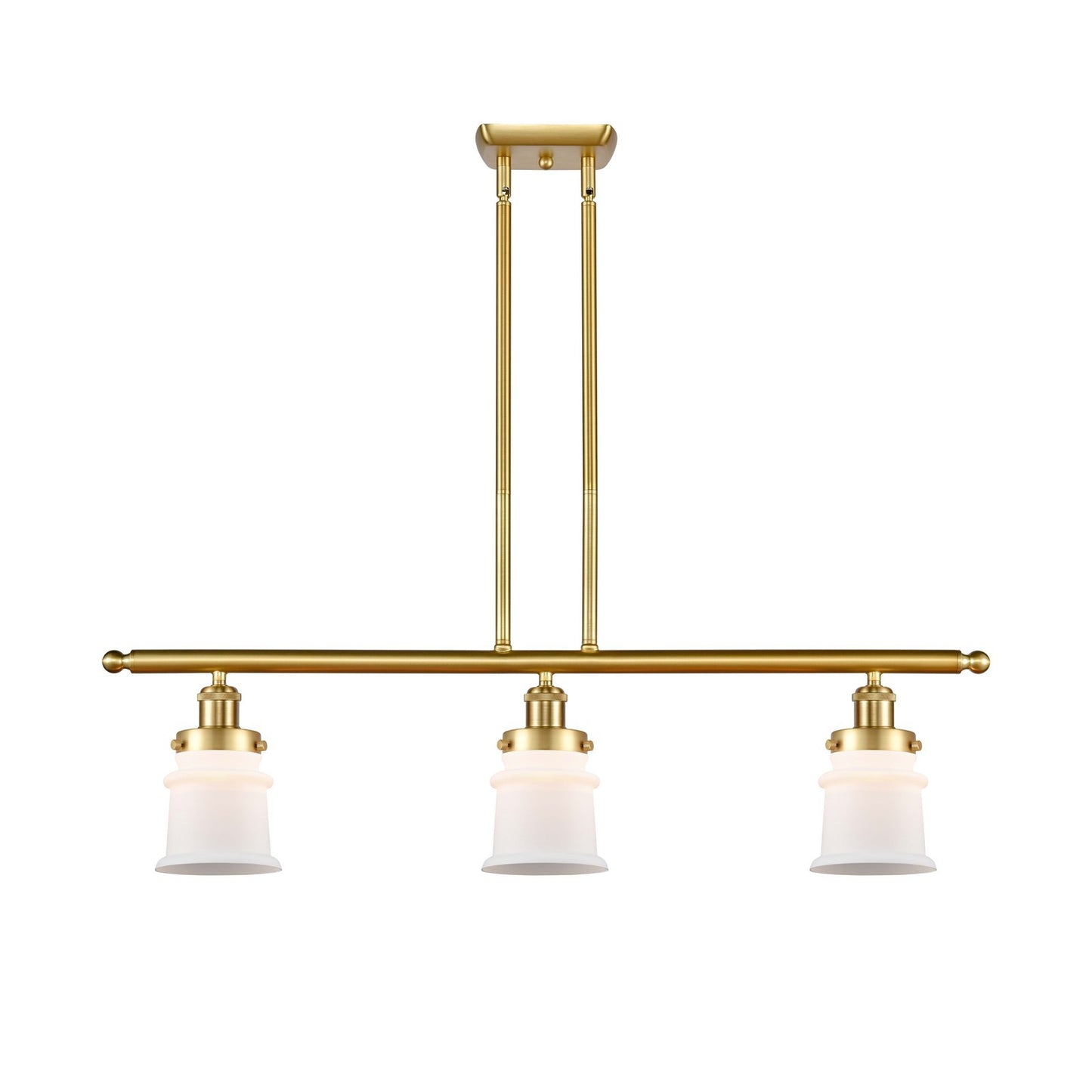 Innovations Canton 36in 3-Light Island Light | Modern Transitional Satin Gold Steel and Matte White Small Frosted Glass | Kitchen | Model 916-3I-SG-G181S