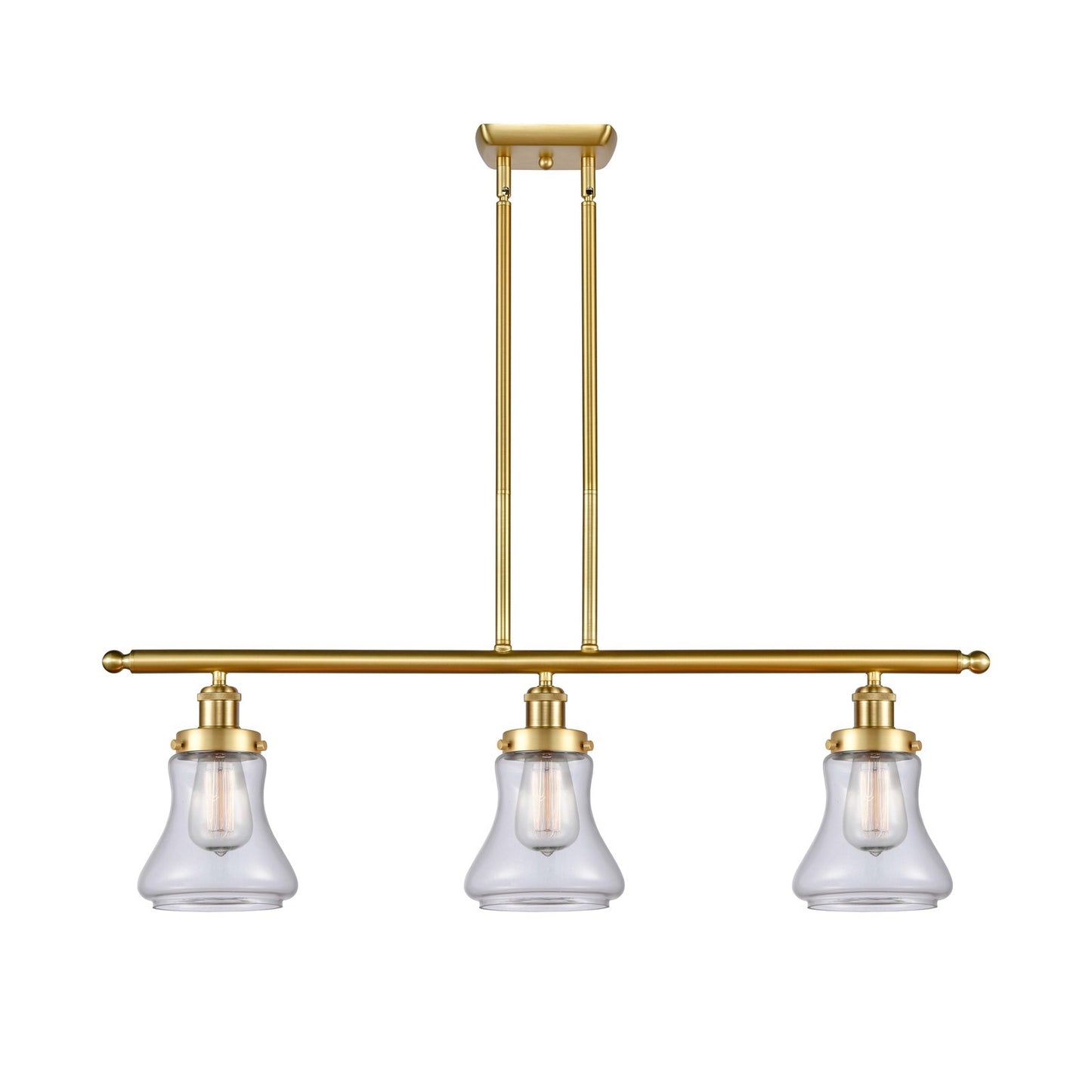 Innovations Bellmont 36in 3-Light Island Light | Modern Contempo Satin Gold Steel and Clear Glass | Kitchen Island & Dining Room | Model 916-3I-SG-G192