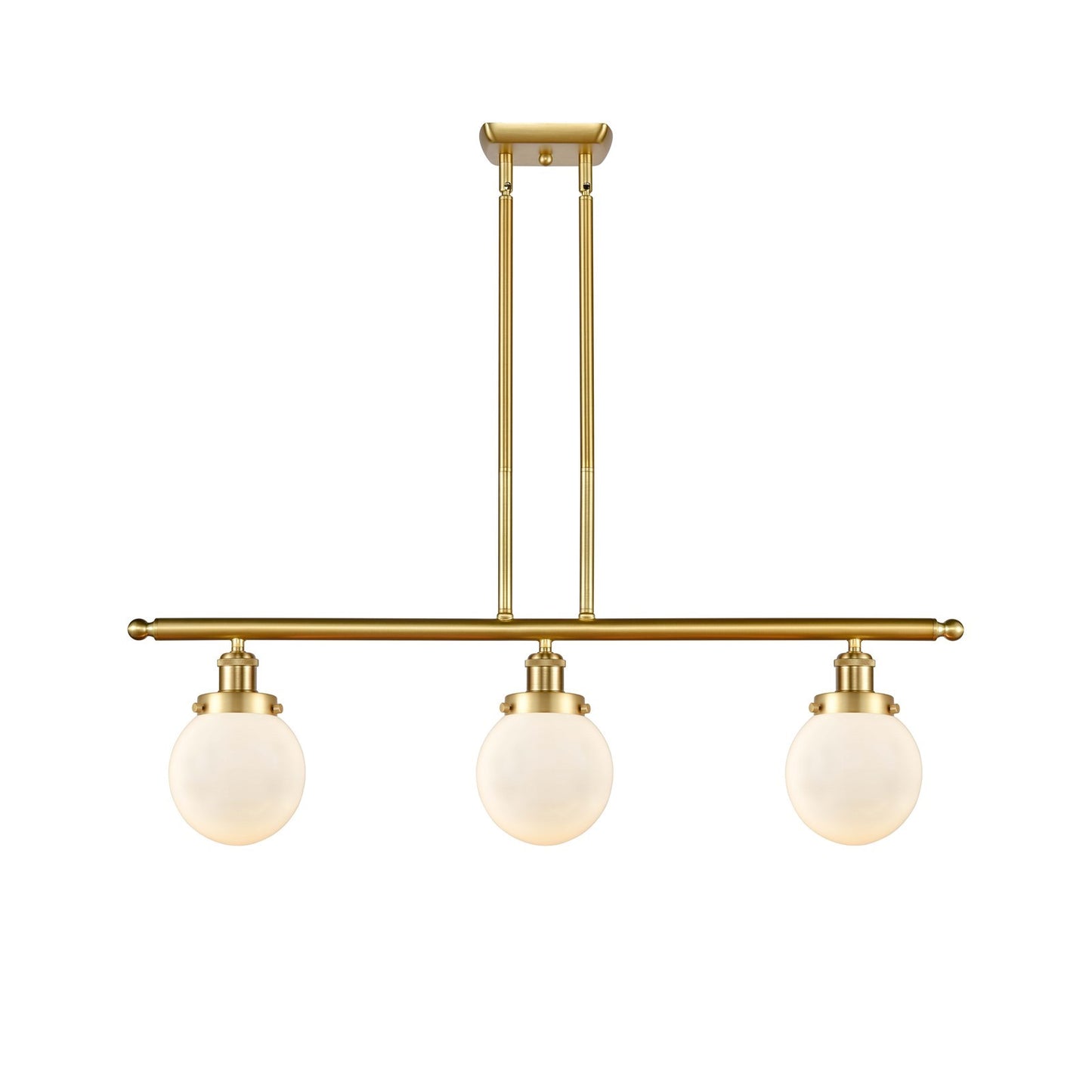 Innovations Beacon 36in 3-Light Island Light | Modern Transitional Satin Gold Steel and Matte White Frosted Glass | Kitchen | Model 916-3I-SG-G201-6