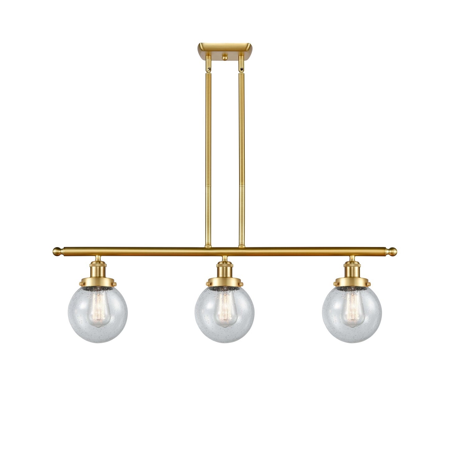 Innovations Beacon 36in 3-Light Island Light | Modern Transitional Satin Gold Steel and Seedy Glass | Kitchen Island & Dining | Model 916-3I-SG-G204-6