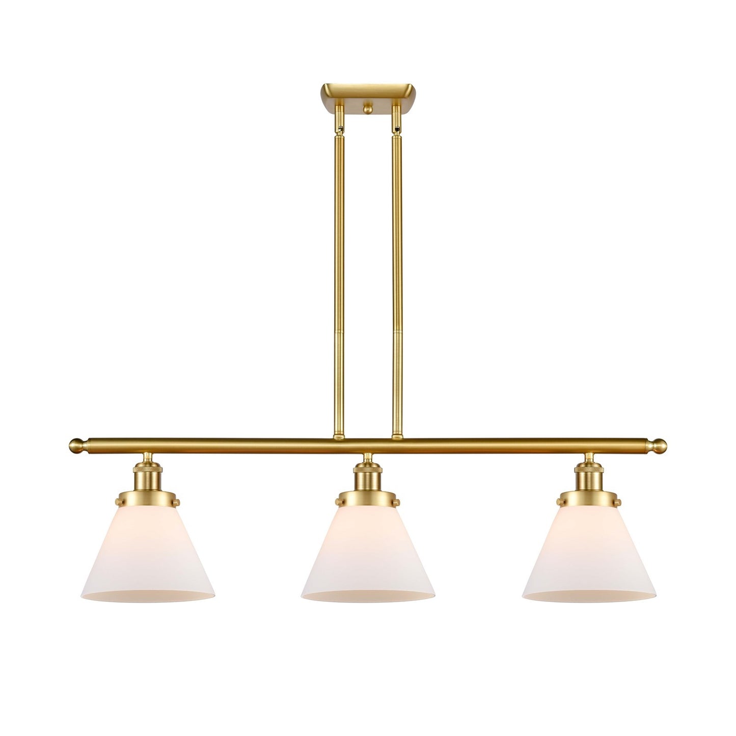 Innovations Cone 36in 3-Light Island Light | Industrial Transitional Satin Gold Steel and Matte White Frosted Glass | Kitchen Island | Model 916-3I-SG-G41