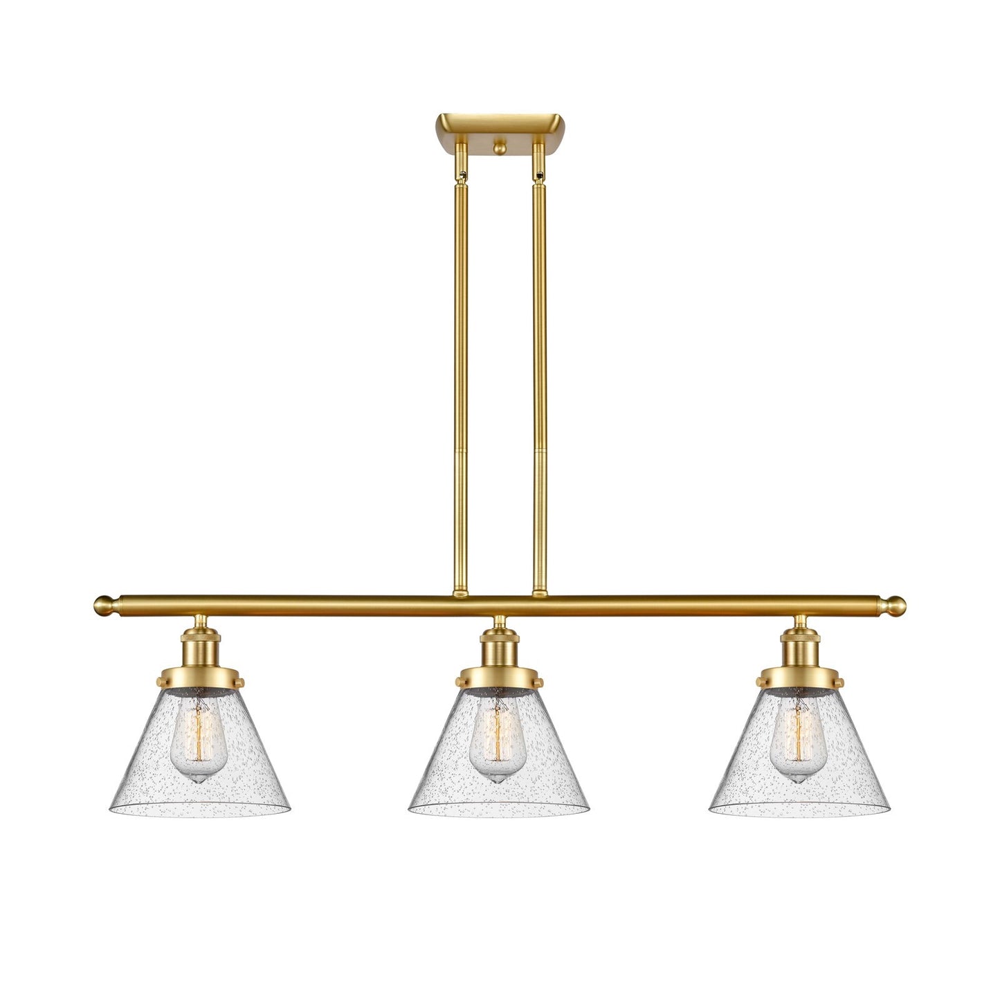 Innovations Cone 36in 3-Light Island Light | Industrial Satin Gold Steel and Seedy Glass | Kitchen Island & Dining Room | Model 916-3I-SG-G44