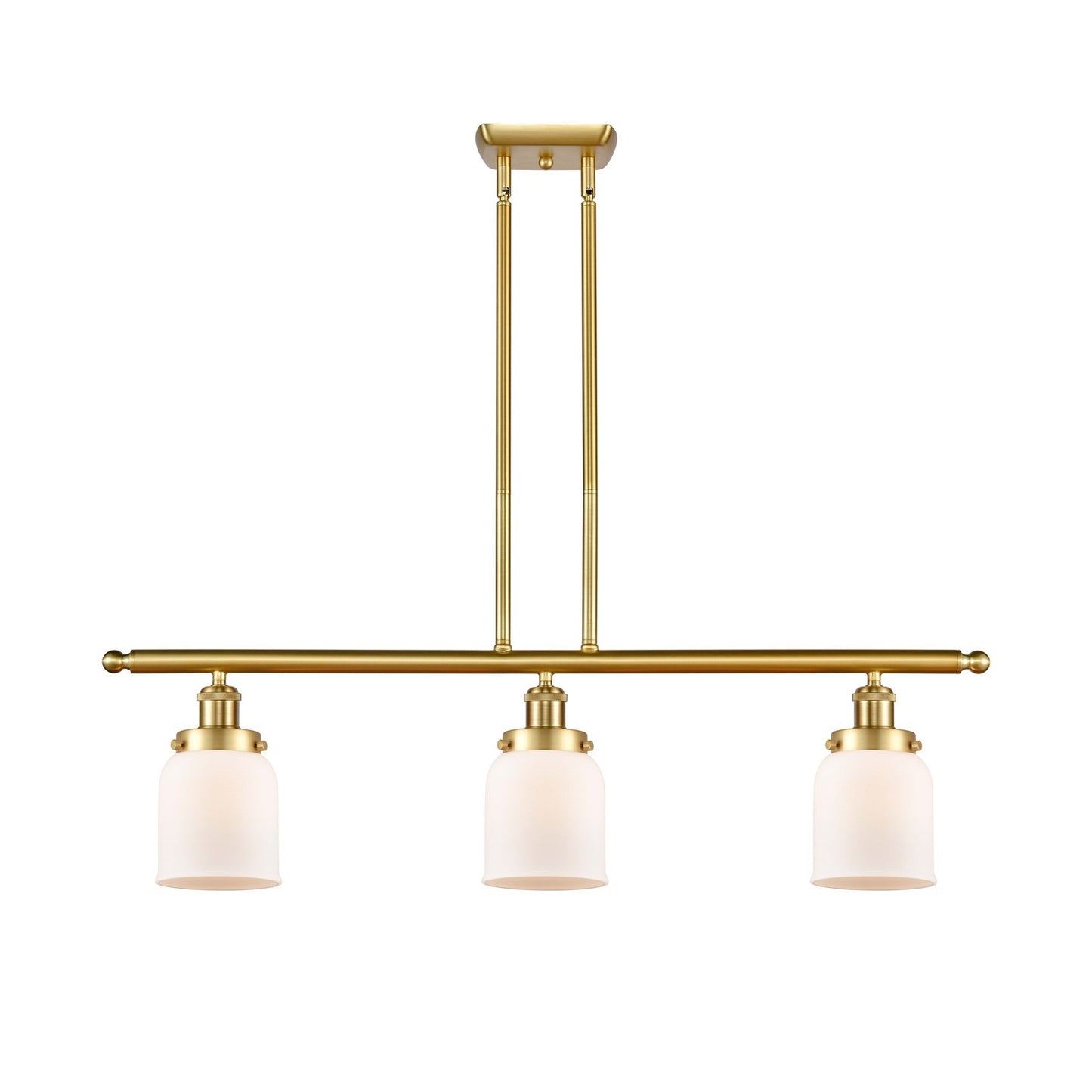 Innovations Bell 36in 3-Light Island Light | Industrial Satin Gold Steel and Matte White Frosted Glass | Kitchen Island & Dining | Model 916-3I-SG-G51
