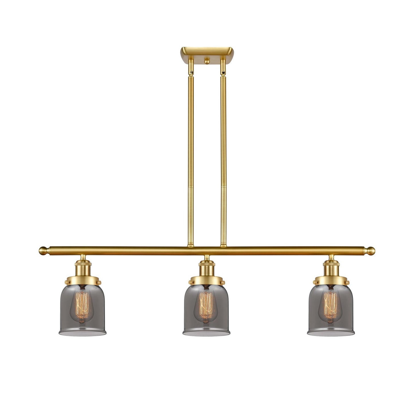 Innovations Bell 36in 3-Light Island Pendant | Industrial Satin Gold Steel and Light Smoke Glass | Kitchen Island & Dining Room | Model 916-3I-SG-G53