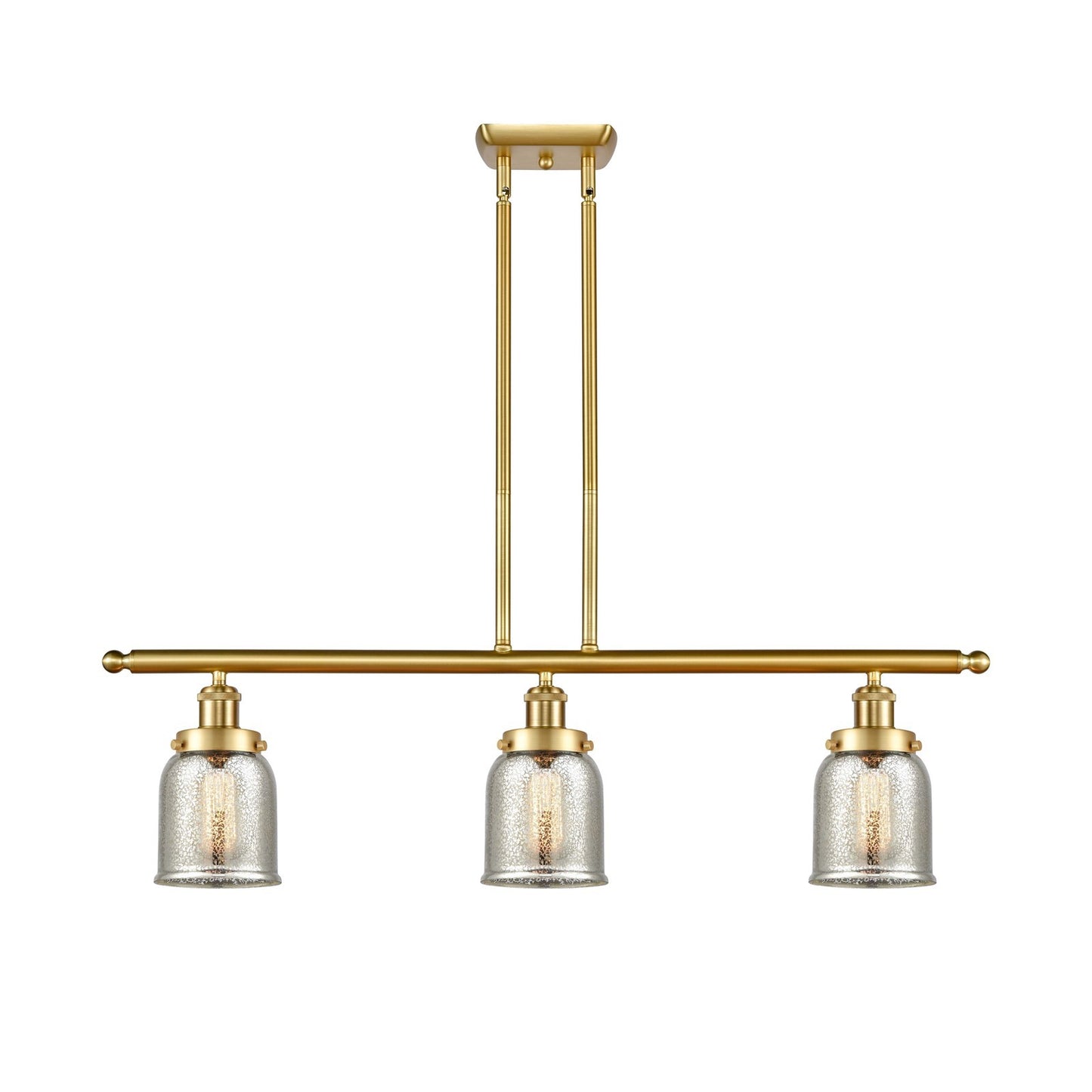 Innovations Bell 36in 3-Light Island Pendant | Industrial Satin Gold Steel and Silver Plated Mercury Glass | Kitchen Island & Dining | Model 916-3I-SG-G58