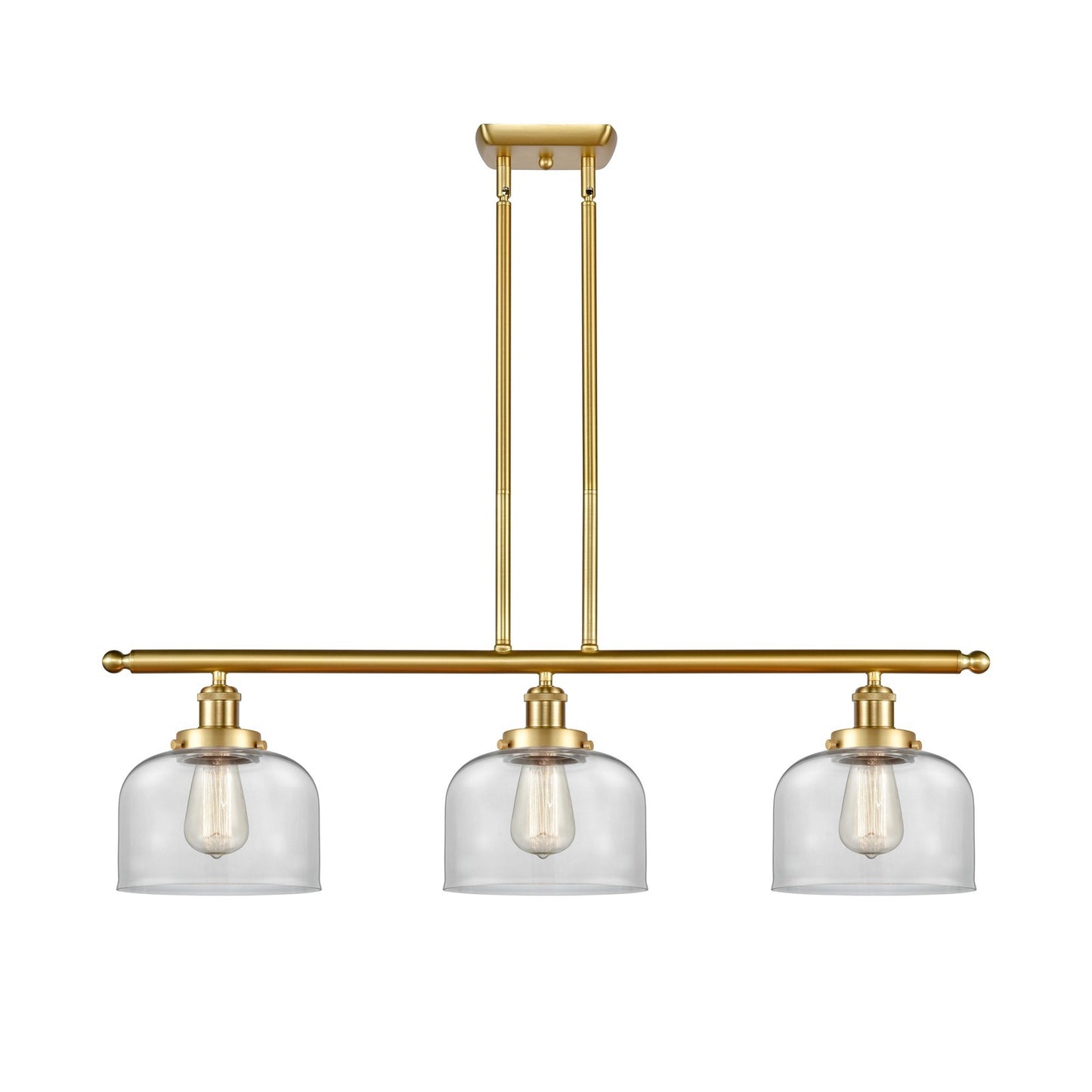 Innovations Bell 36in 3-Light Island Light | Industrial Satin Gold Steel and Clear Glass | Kitchen Island & Dining Room | 36 x 11 in | Model 916-3I-SG-G72