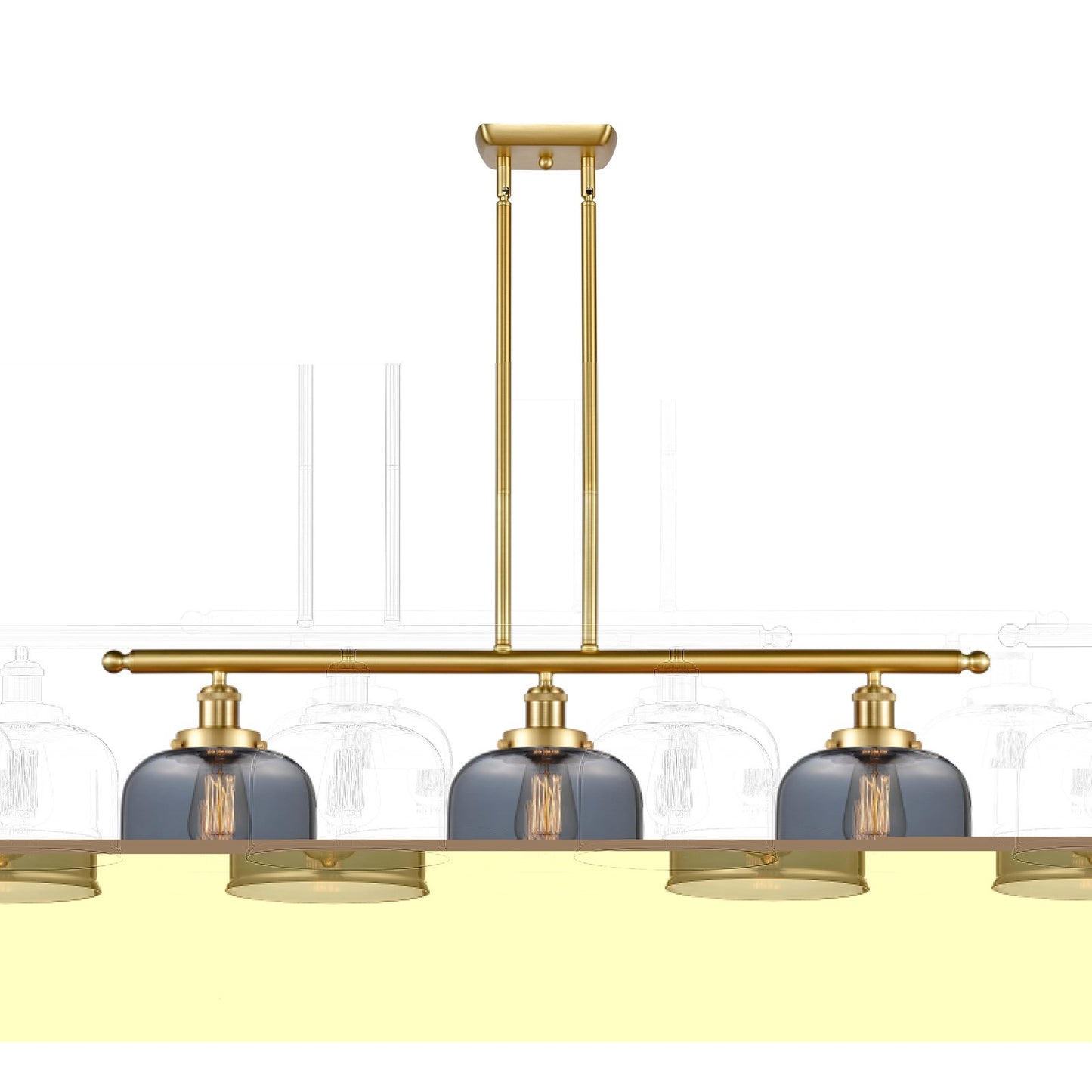 Innovations Bell 36in 3-Light Island Light | Industrial Satin Gold Steel and Light Smoke Glass | Kitchen Island & Dining Room | Model 916-3I-SG-G73