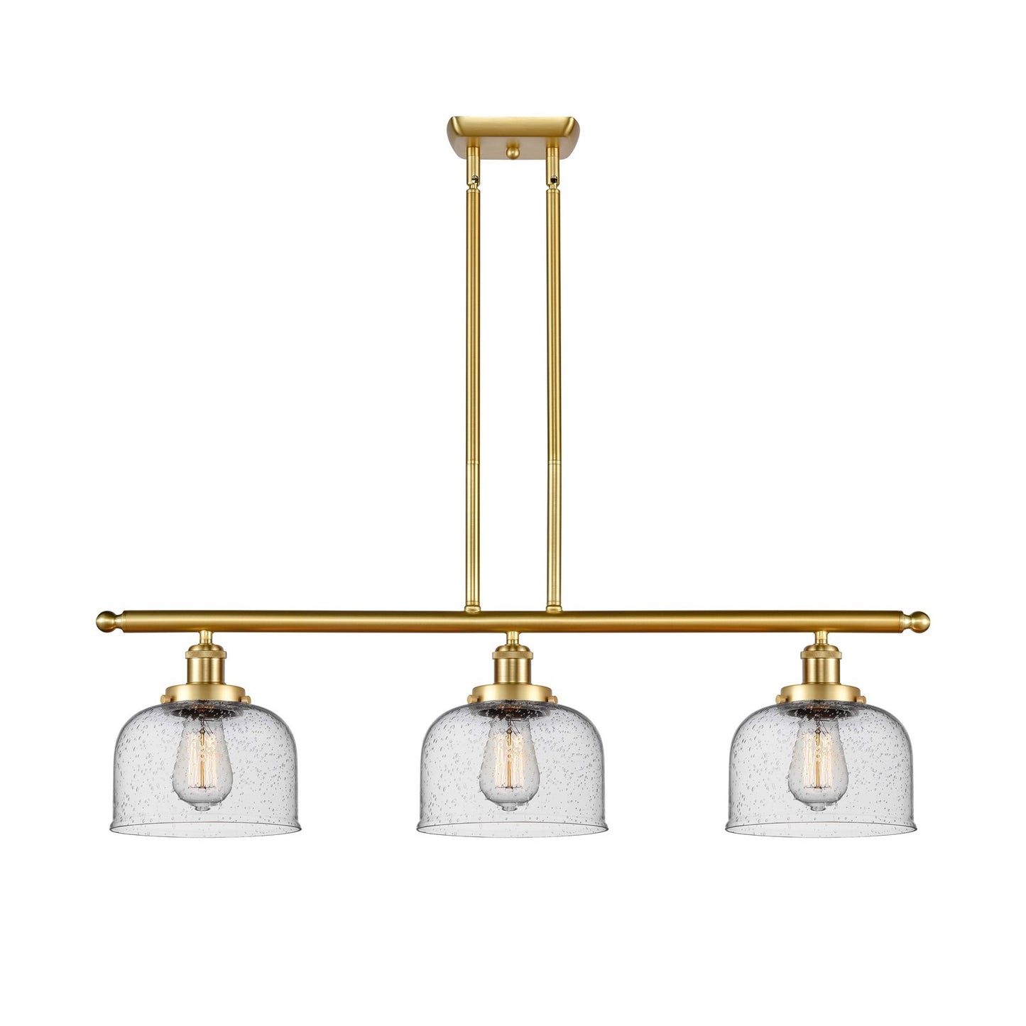 Innovations Bell 36in 3-Light Island Light | Industrial Satin Gold Steel and Seedy Glass | Kitchen Island & Dining Room | Model 916-3I-SG-G74